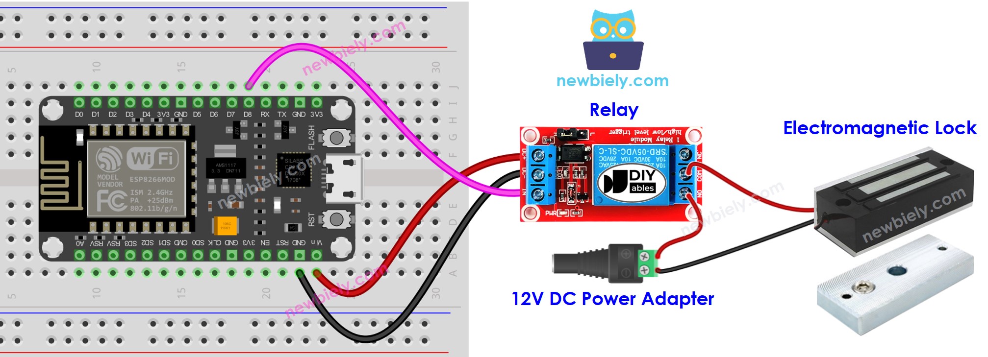 ESP8266 NodeMCU Verdrahtungsdiagramm für ein elektromagnetisches Türschloss