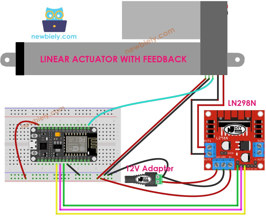 ESP8266 NodeMCU Linearantrieb L298N Treiber Verdrahtungsschaltplan