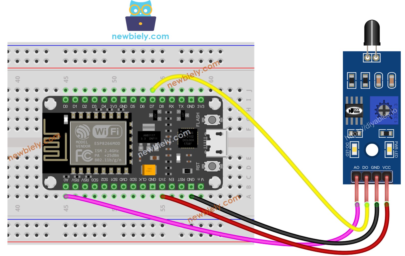 ESP8266 NodeMCU Infrarot-Flammen-Sensor-Verdrahtungsdiagramm