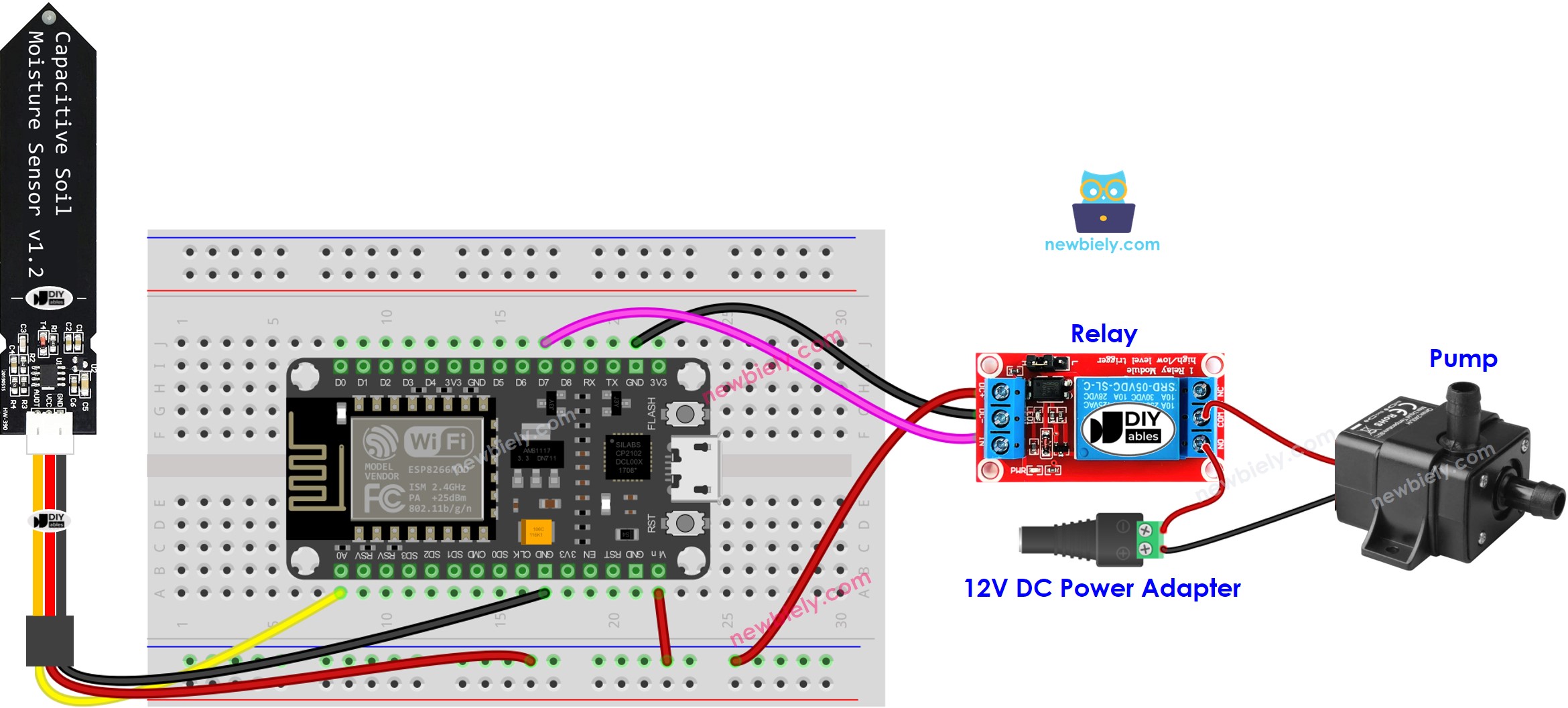 ESP8266 NodeMCU Bodenfeuchtesensor Pumpenschaltplan