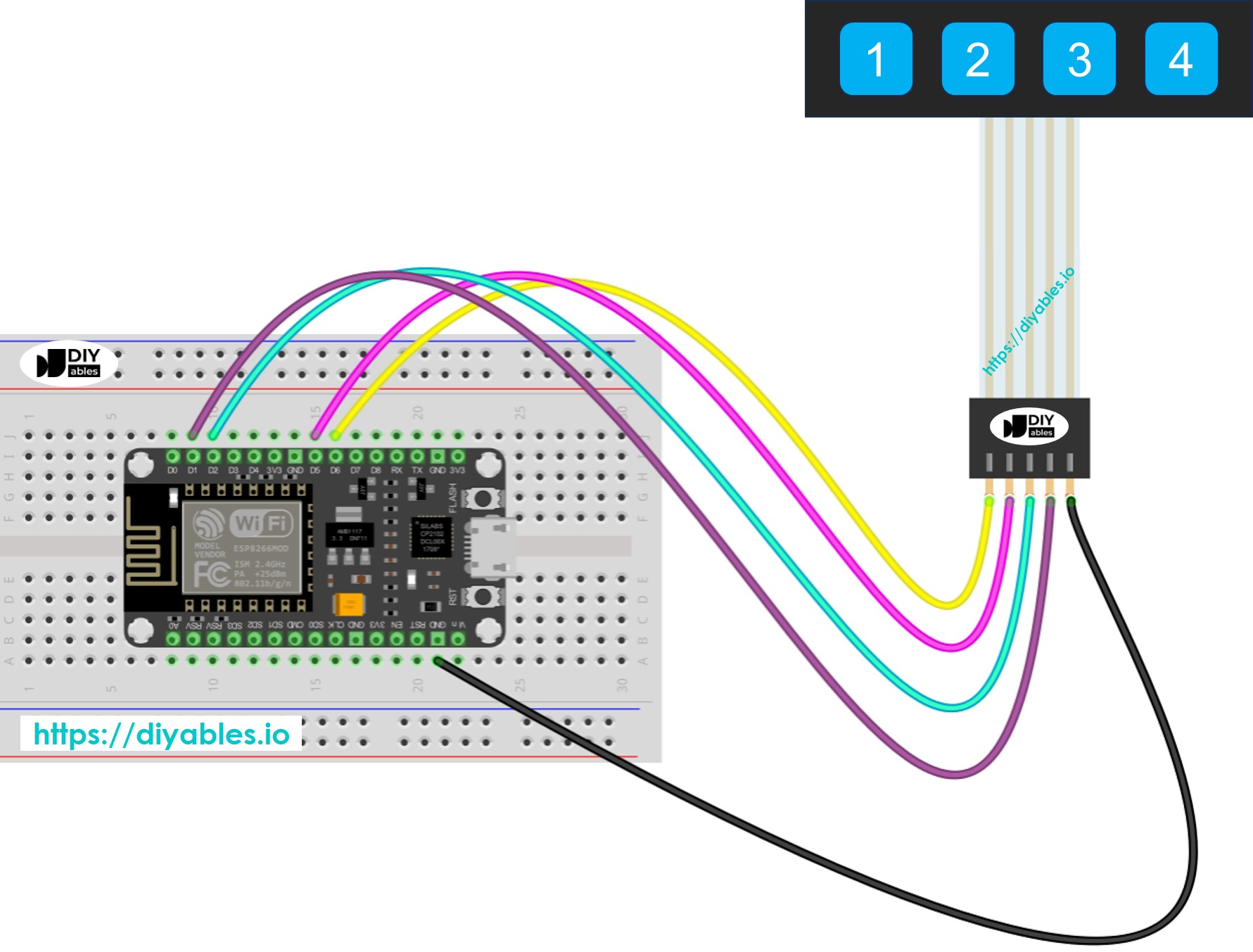 ESP8266 NodeMCU 1x4 Tastenfeld Verdrahtungsdiagramm