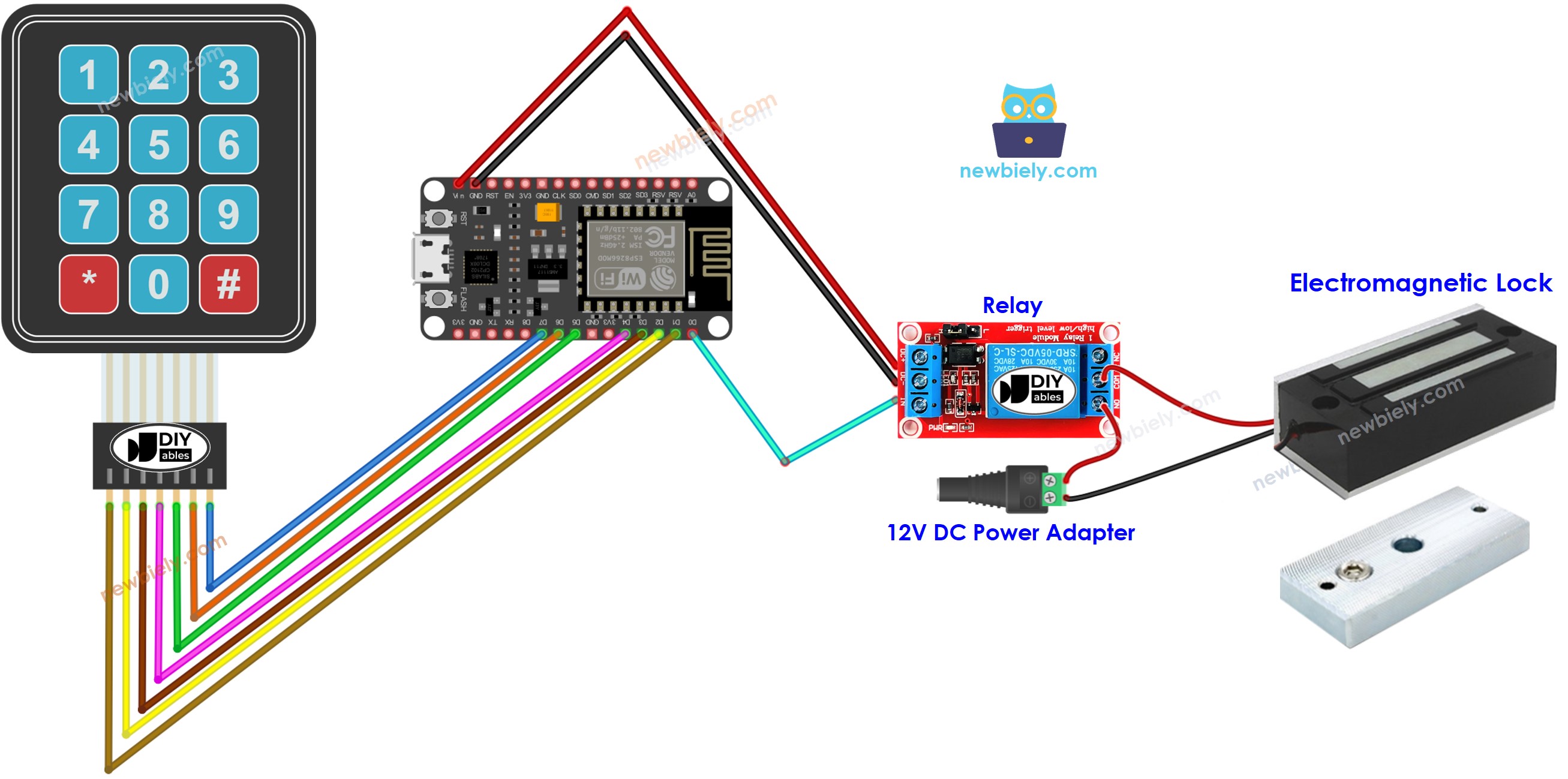 ESP8266 NodeMCU, Tastatur, Schaltplan der elektromagnetischen Türverriegelung