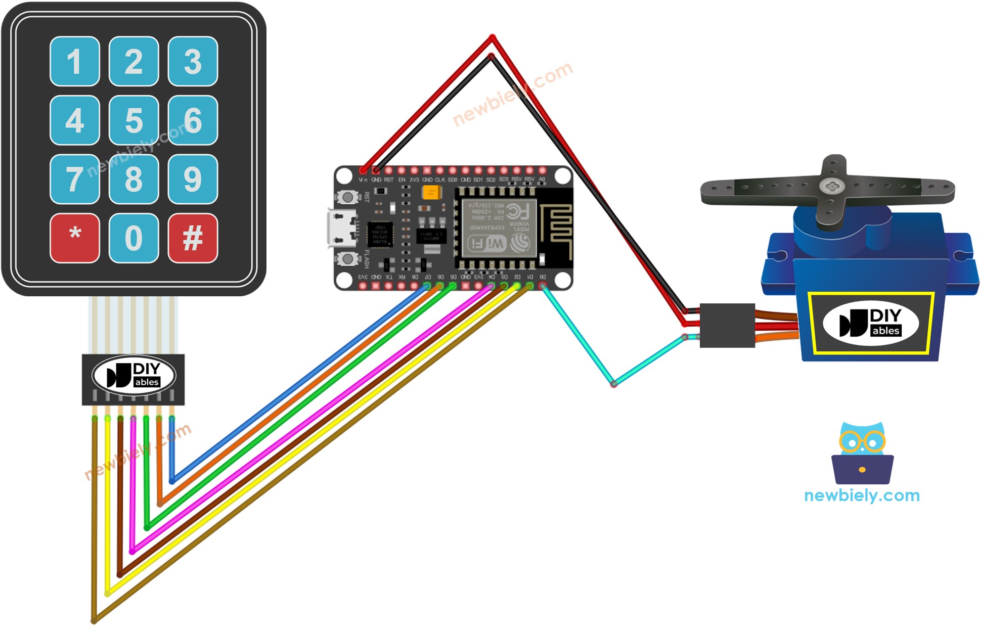 ESP8266 NodeMCU Tastenfeld-Servomotor-Verdrahtungsdiagramm