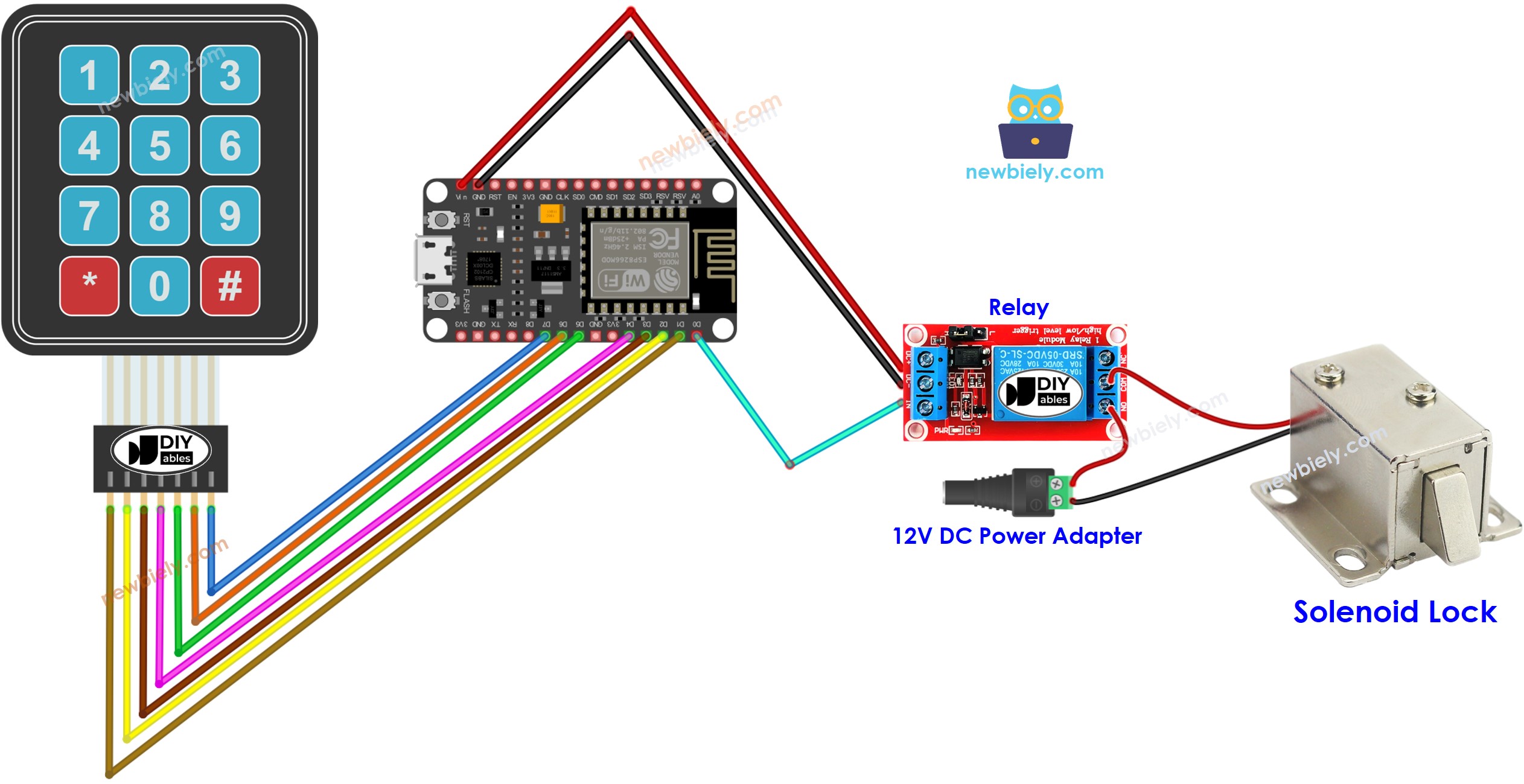 ESP8266 NodeMCU, Tastaturfeld, Verdrahtungsdiagramm für Solenoidschloss