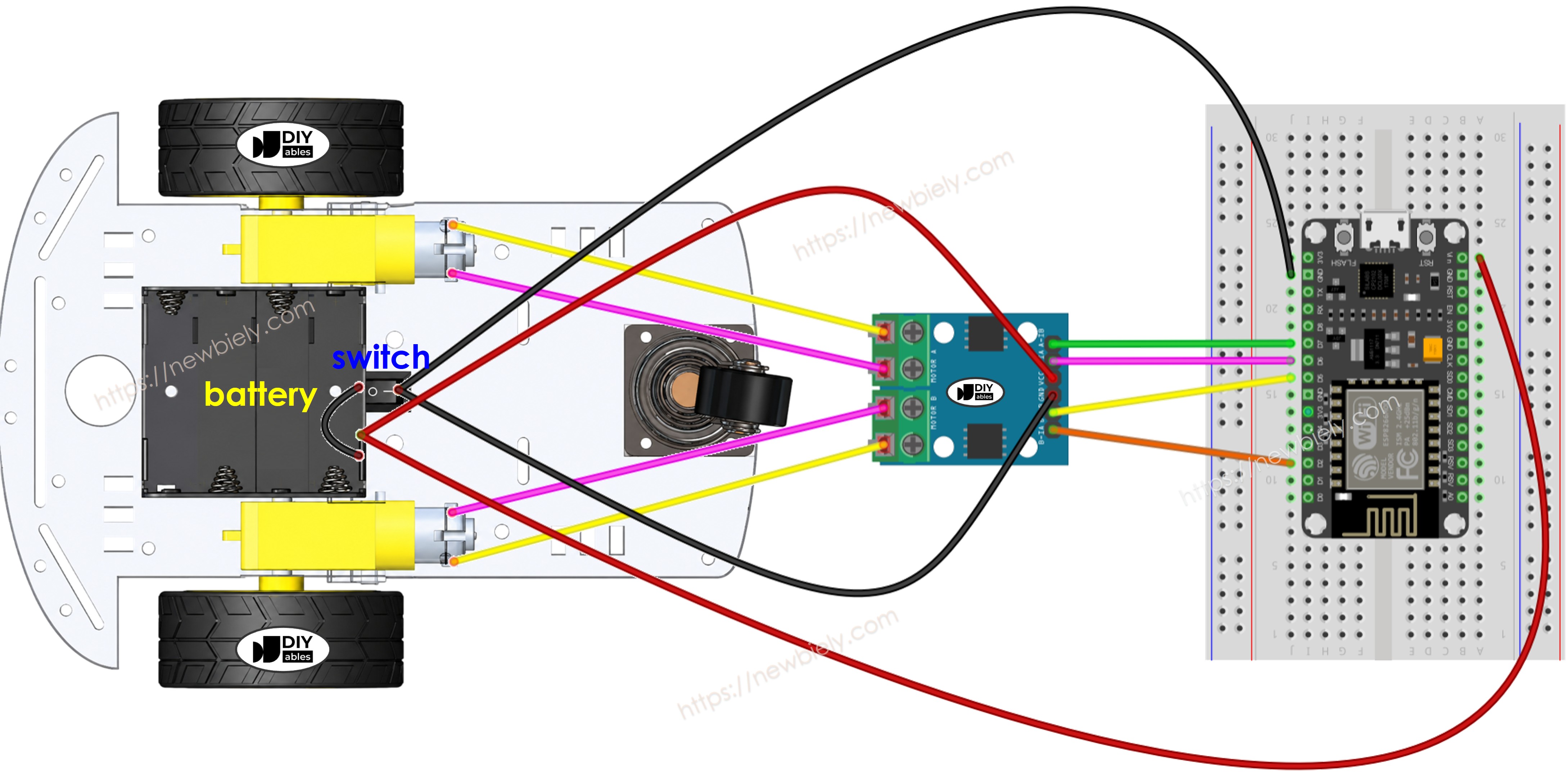 ESP8266 NodeMCU 2WD RC-Auto Verdrahtungsdiagramm