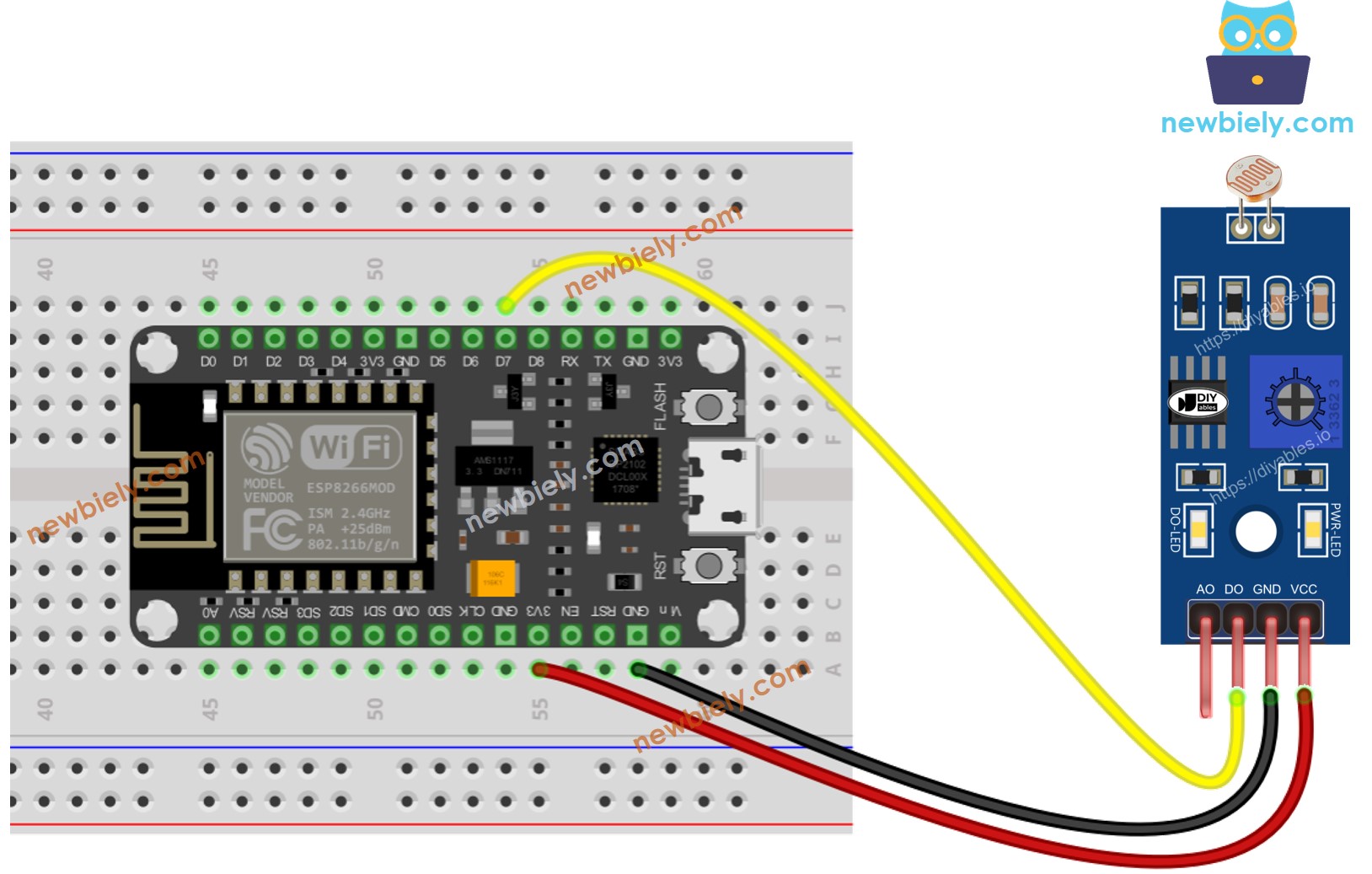 ESP8266 NodeMCU LDR-Lichtsensor-Modul Verdrahtungsdiagramm