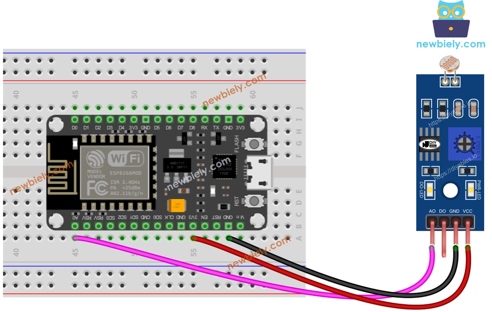Schaltplan des ESP8266 NodeMCU LDR-Moduls