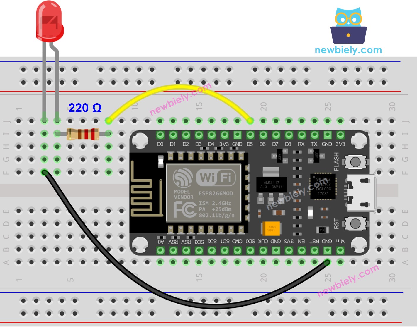 ESP8266 NodeMCU LED-Verdrahtungsdiagramm