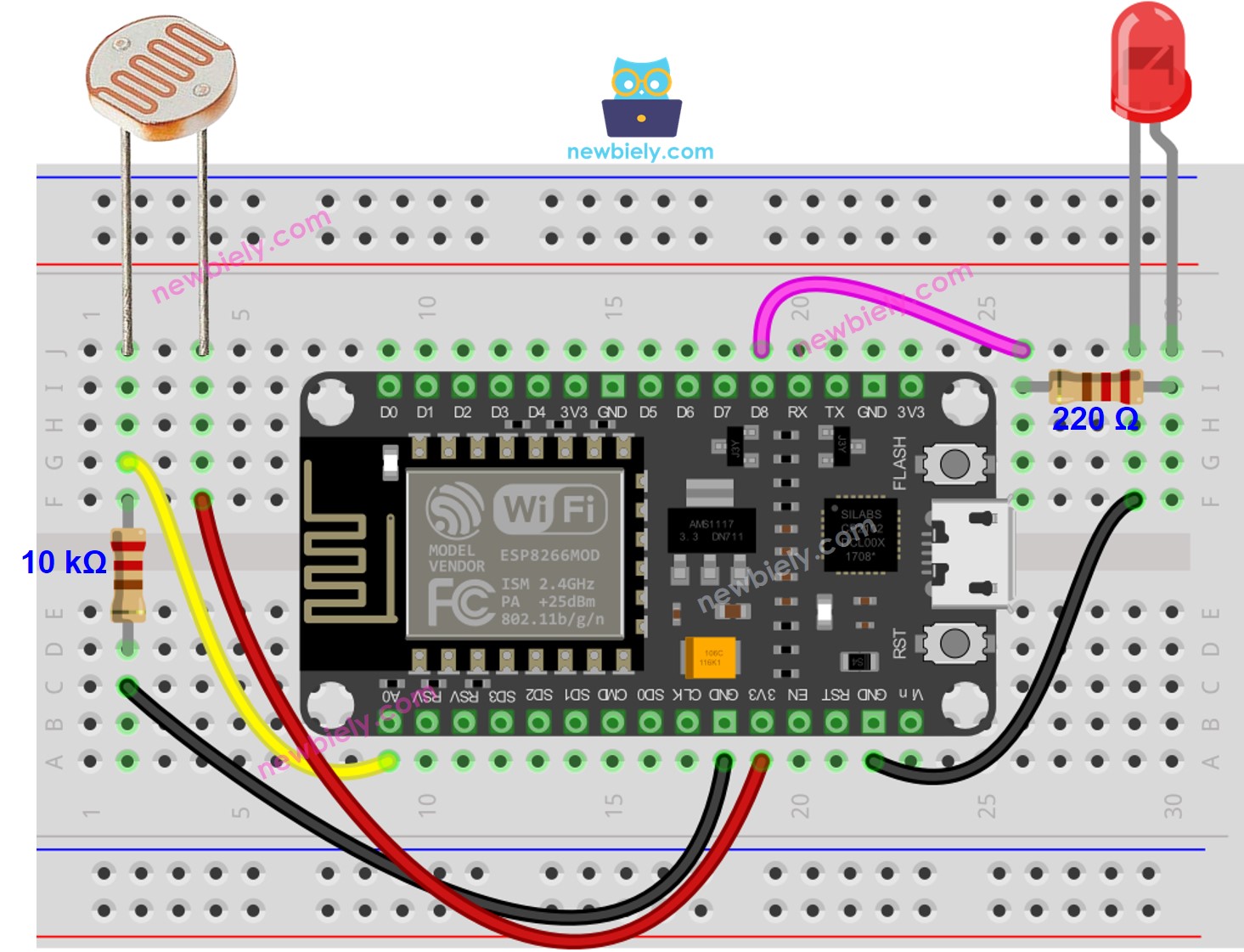 ESP8266 NodeMCU Lichtsensor LED-Verdrahtungsdiagramm