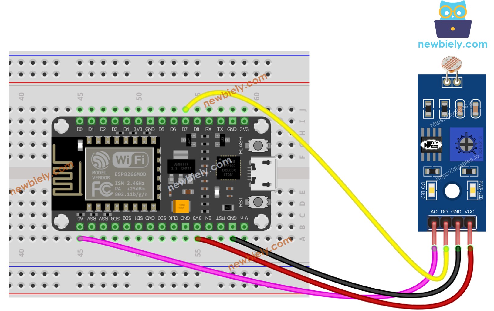 ESP8266 NodeMCU-Lichtsensor-Modul Verdrahtungsdiagramm