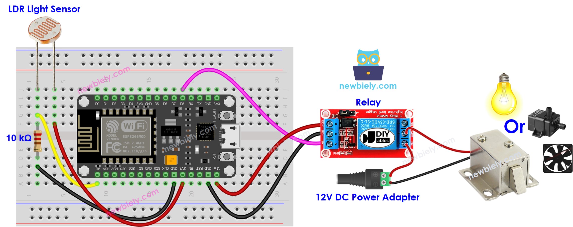 ESP8266 NodeMCU Lichtsensor Relais Leuchtmittel Verdrahtungsdiagramm