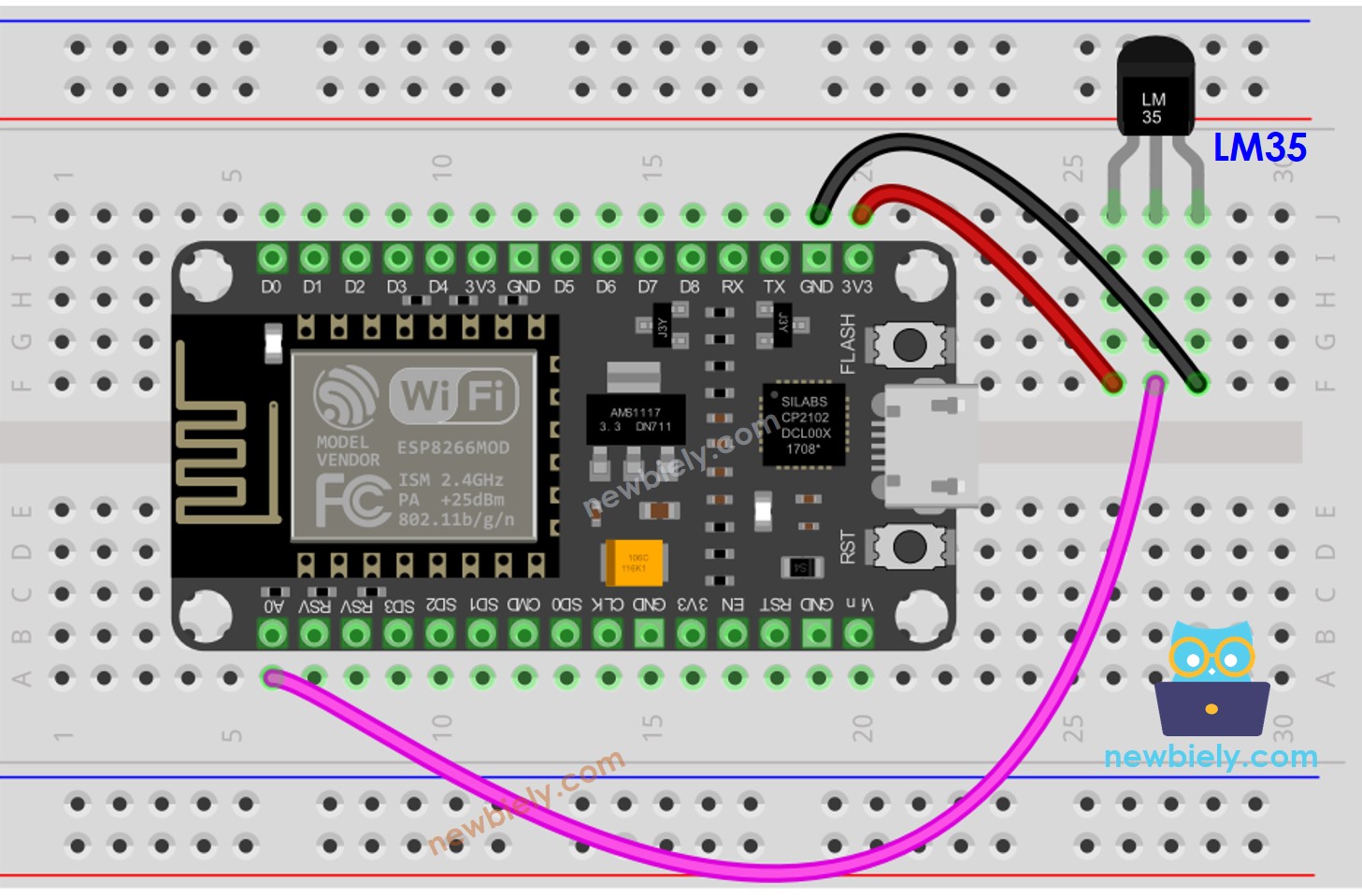 ESP8266 NodeMCU LM35 Temperatursensor-Verdrahtungsdiagramm