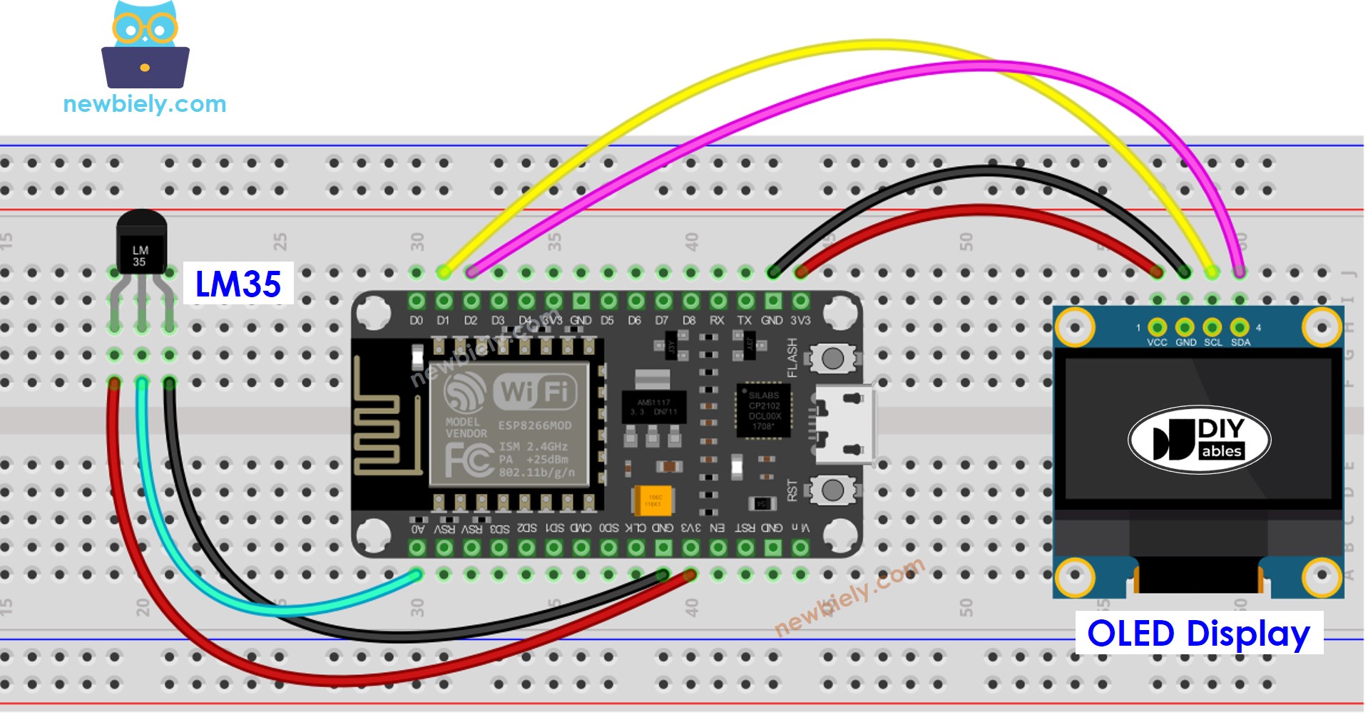 ESP8266 NodeMCU LM35-Temperatursensor OLED-Verkabelungsdiagramm