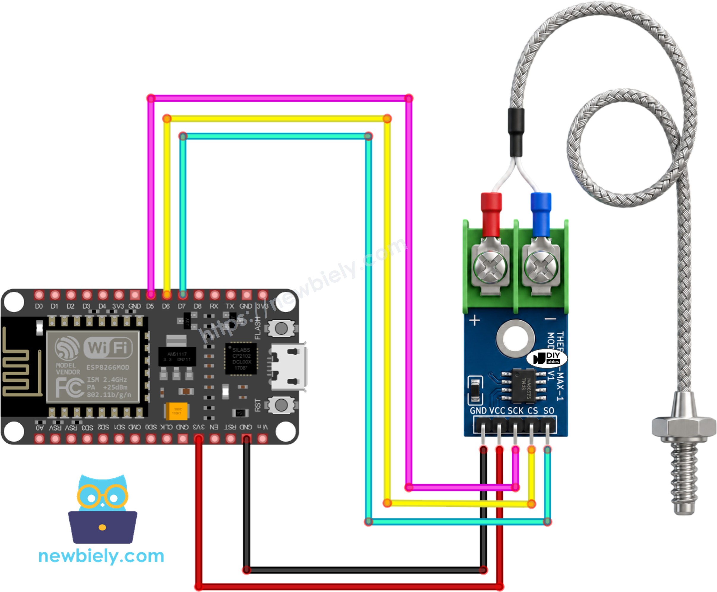 Schaltplan ESP8266 NodeMCU MAX6675 Thermoelement-Modul