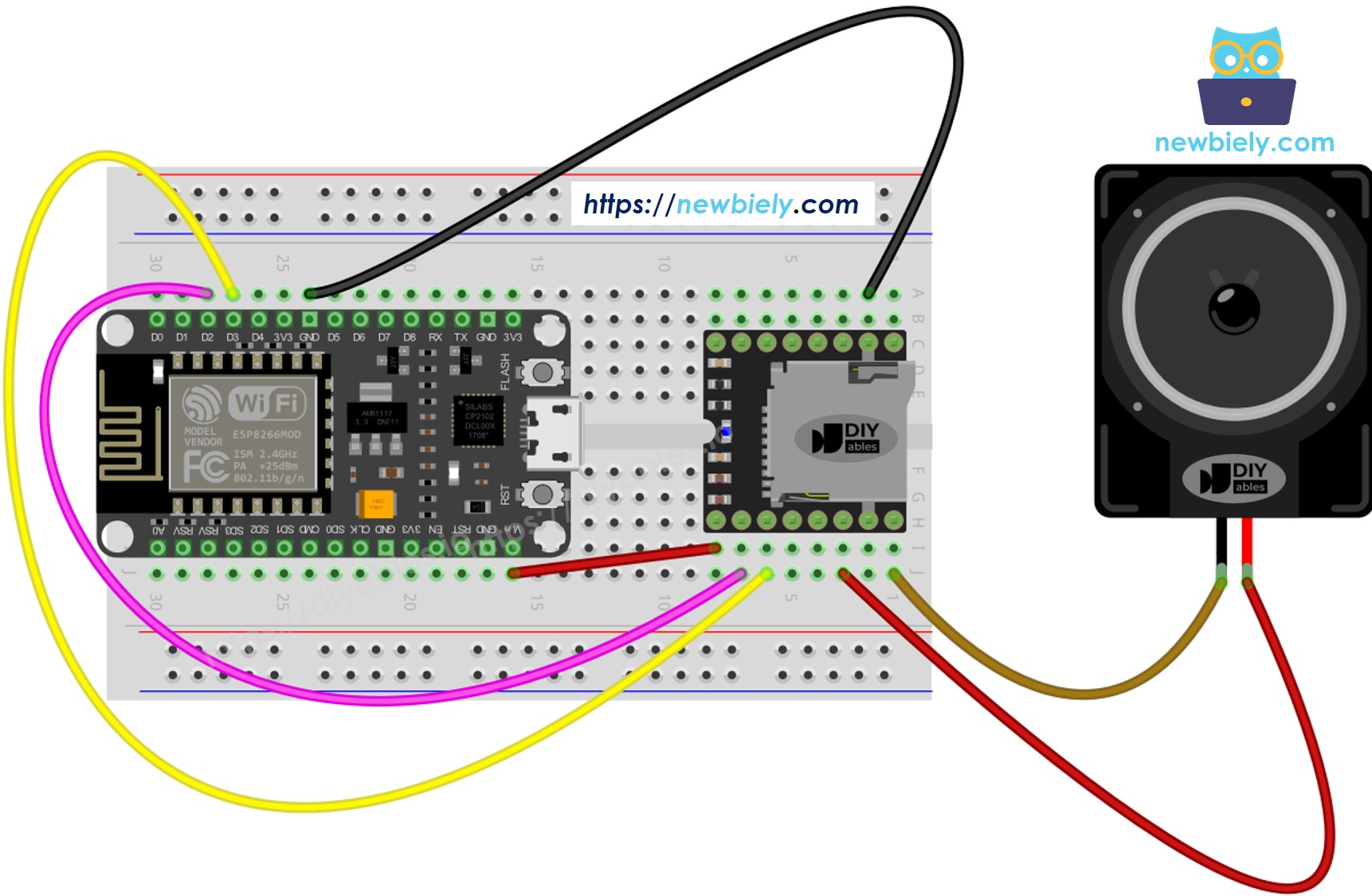 Verdrahtungsschema ESP8266 NodeMCU Mini Mp3 Player