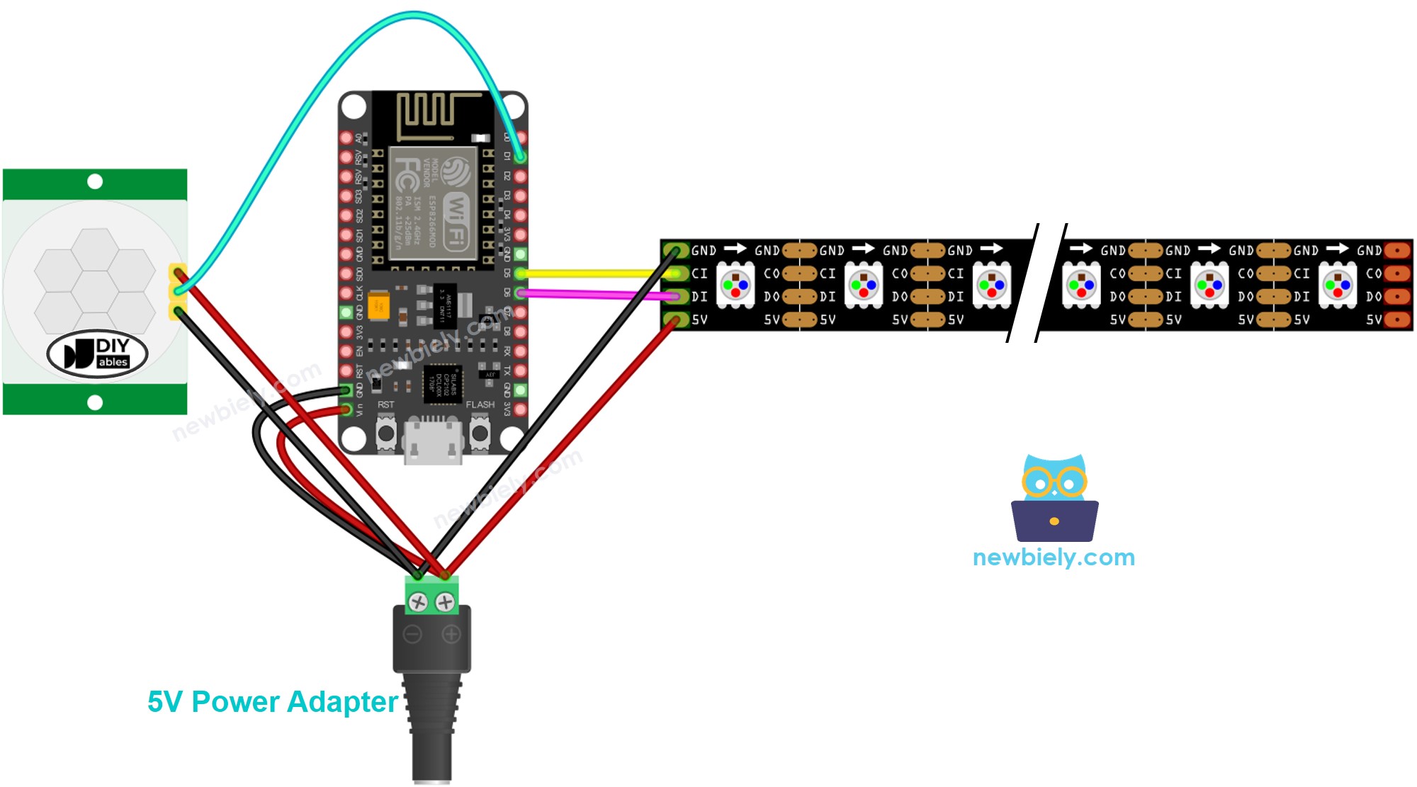 ESP8266 NodeMCU Bewegungsmelder LED-Streifen Verdrahtungsdiagramm