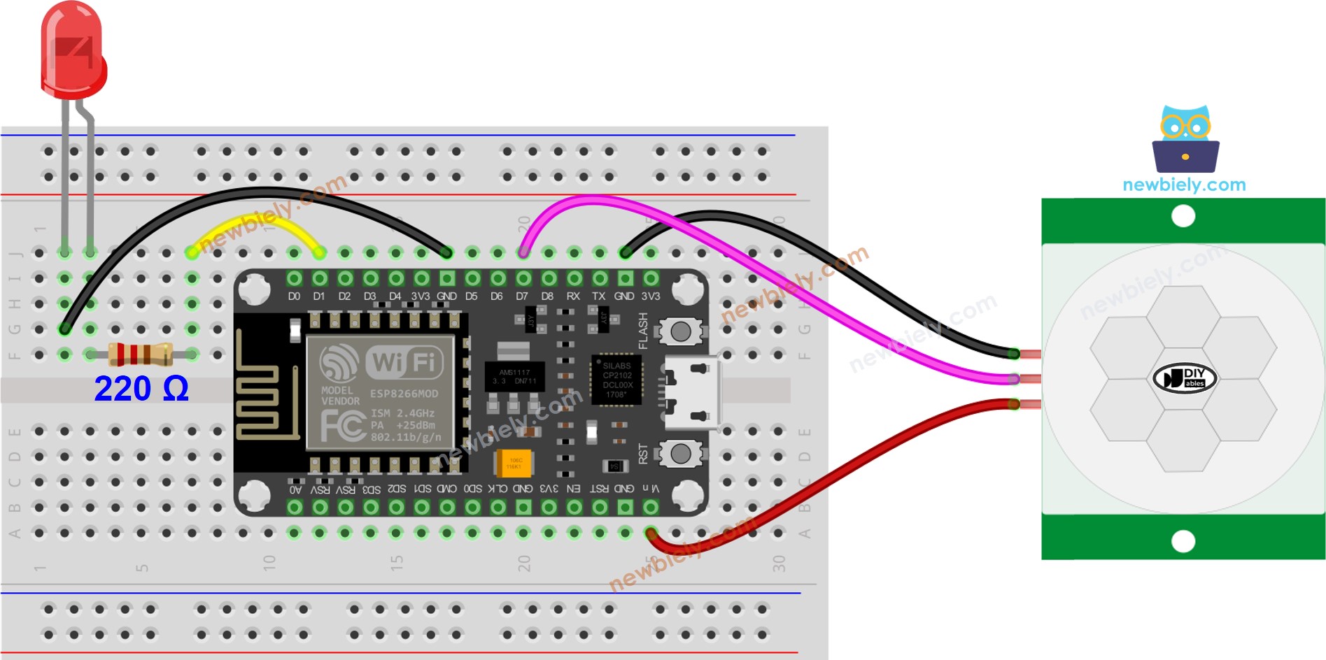 ESP8266 NodeMCU Bewegungssensor LED-Schaltplan