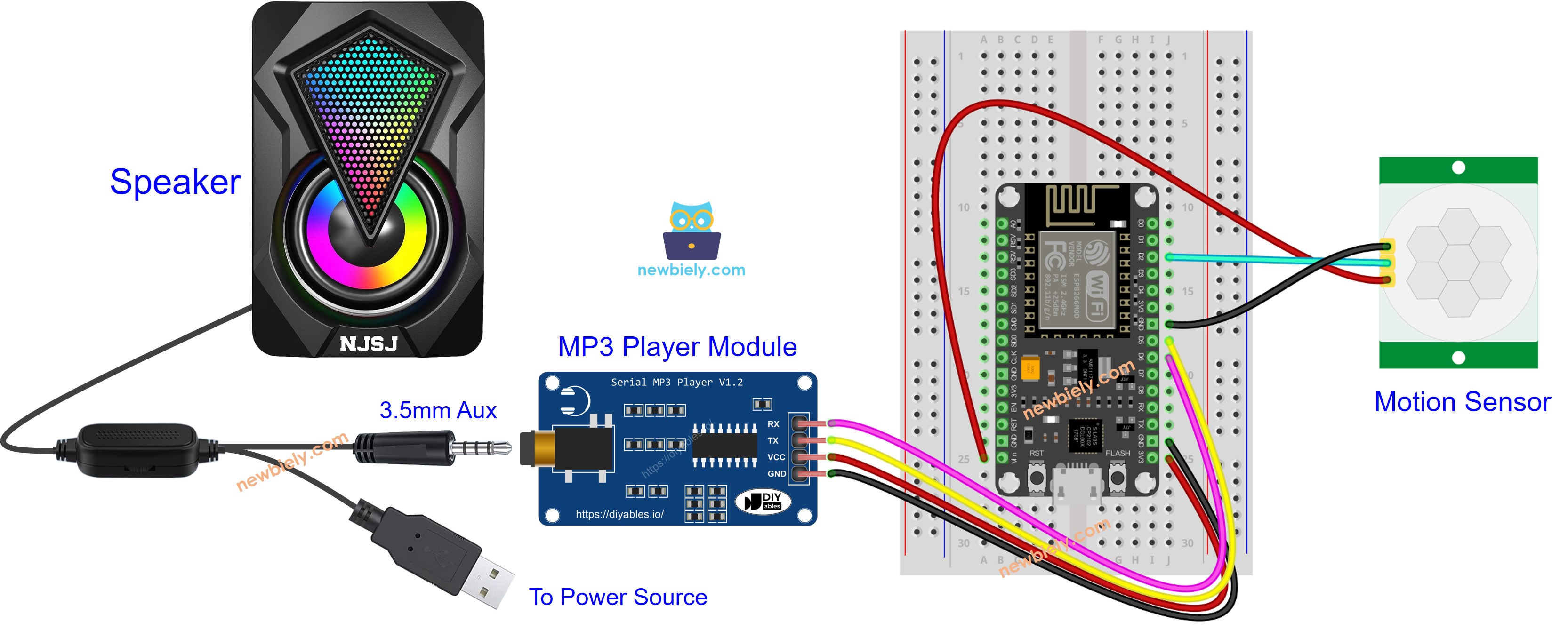 ESP8266 NodeMCU-Bewegungssensor MP3-Player-Schaltplan
