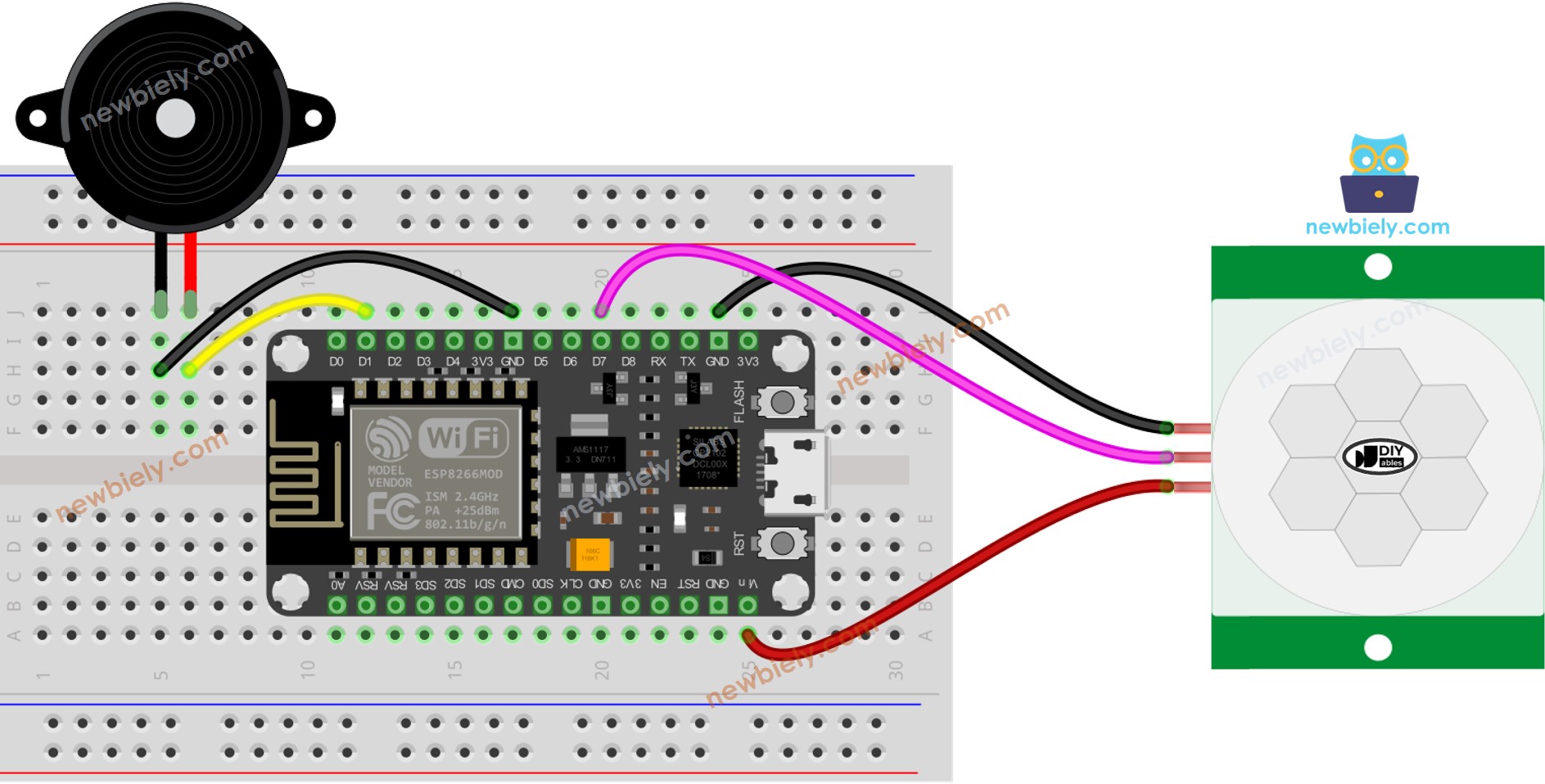 ESP8266 NodeMCU Bewegungssensor Piezo-Buzzer Schaltplan