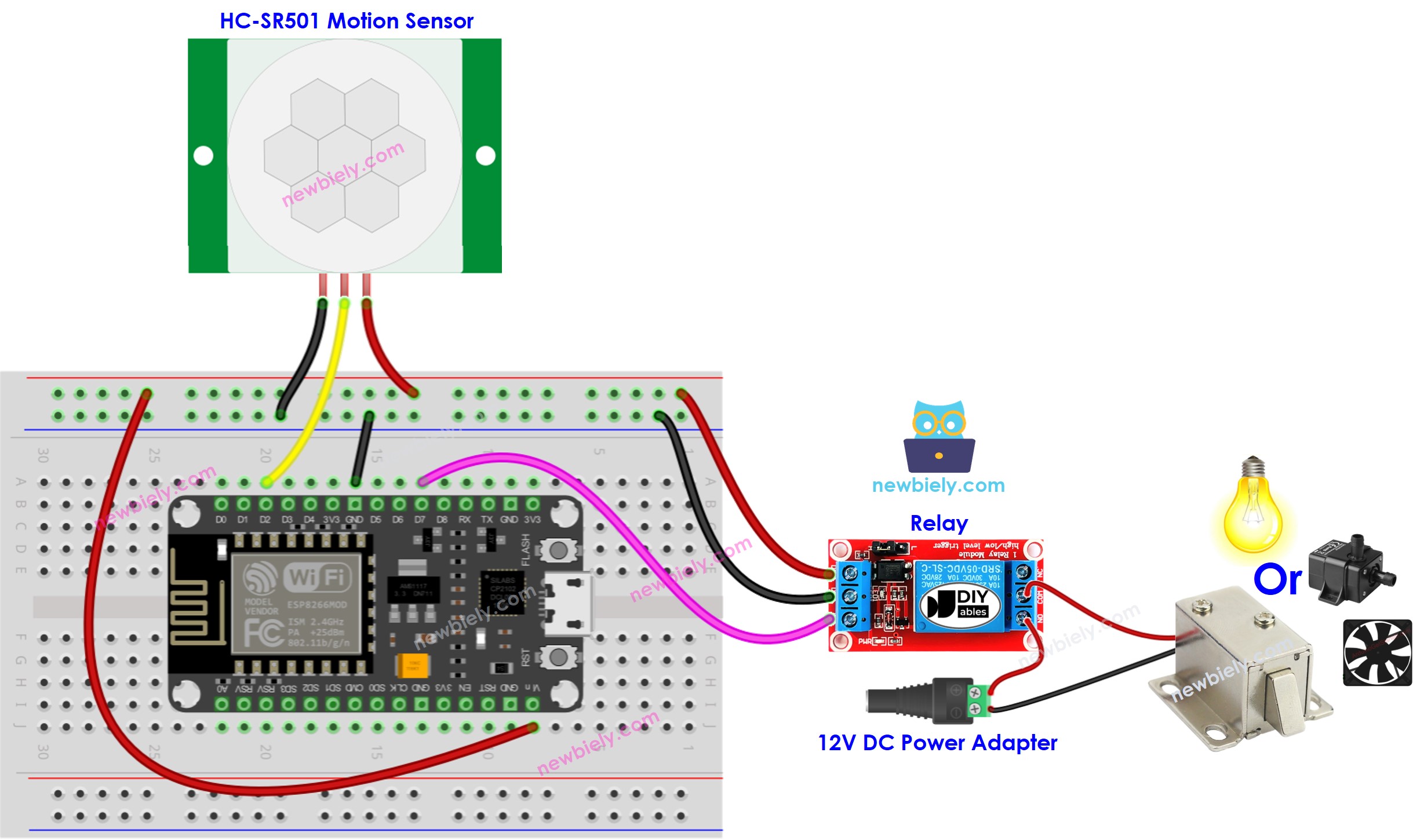 ESP8266 NodeMCU Bewegungsmelder-Relais-Verdrahtungsdiagramm
