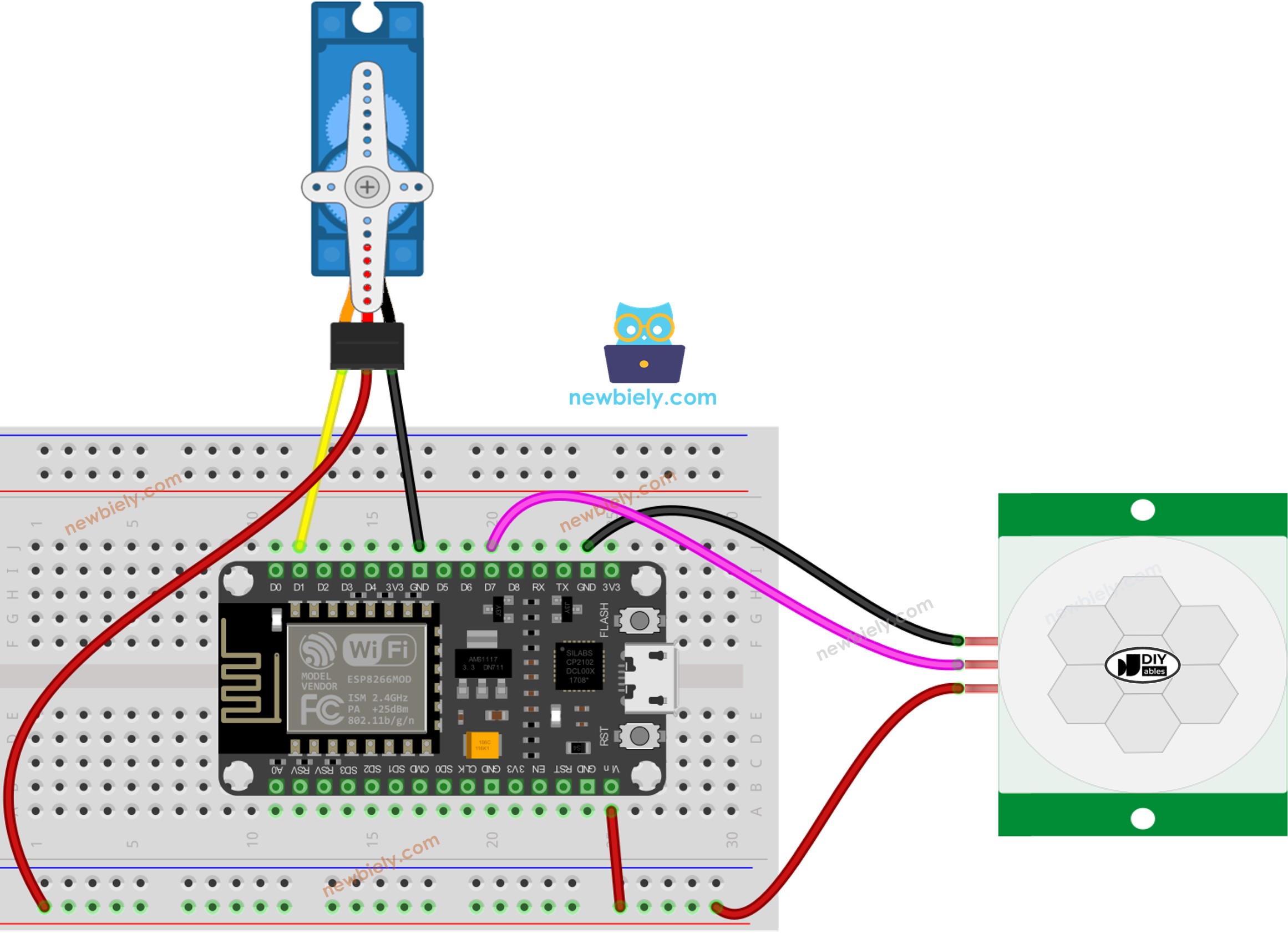 ESP8266 NodeMCU-Bewegungssensor-Servomotor-Schaltplan