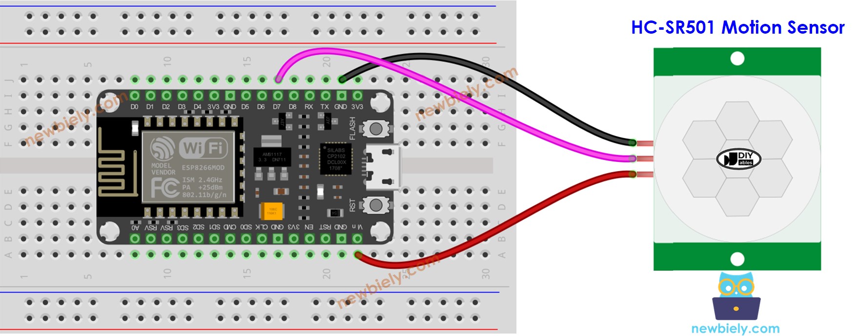 ESP8266 NodeMCU-Bewegungssensor-Verdrahtungsdiagramm