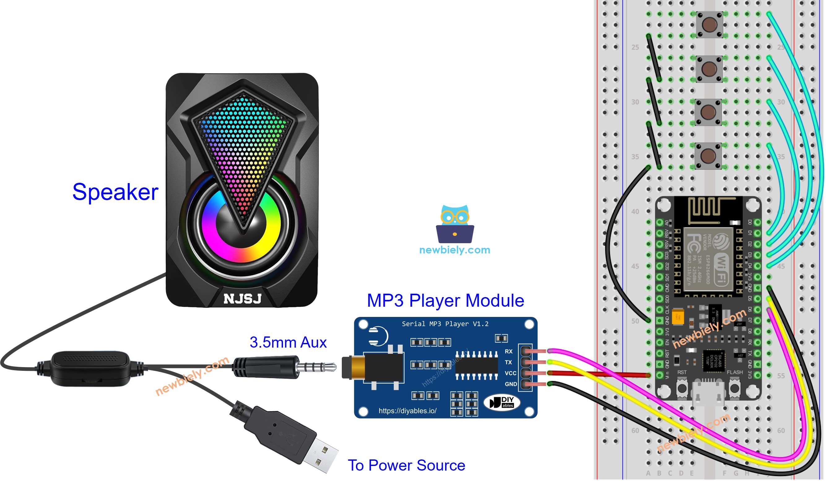 Schaltplan für den ESP8266 NodeMCU MP3-Player-Lautsprecher