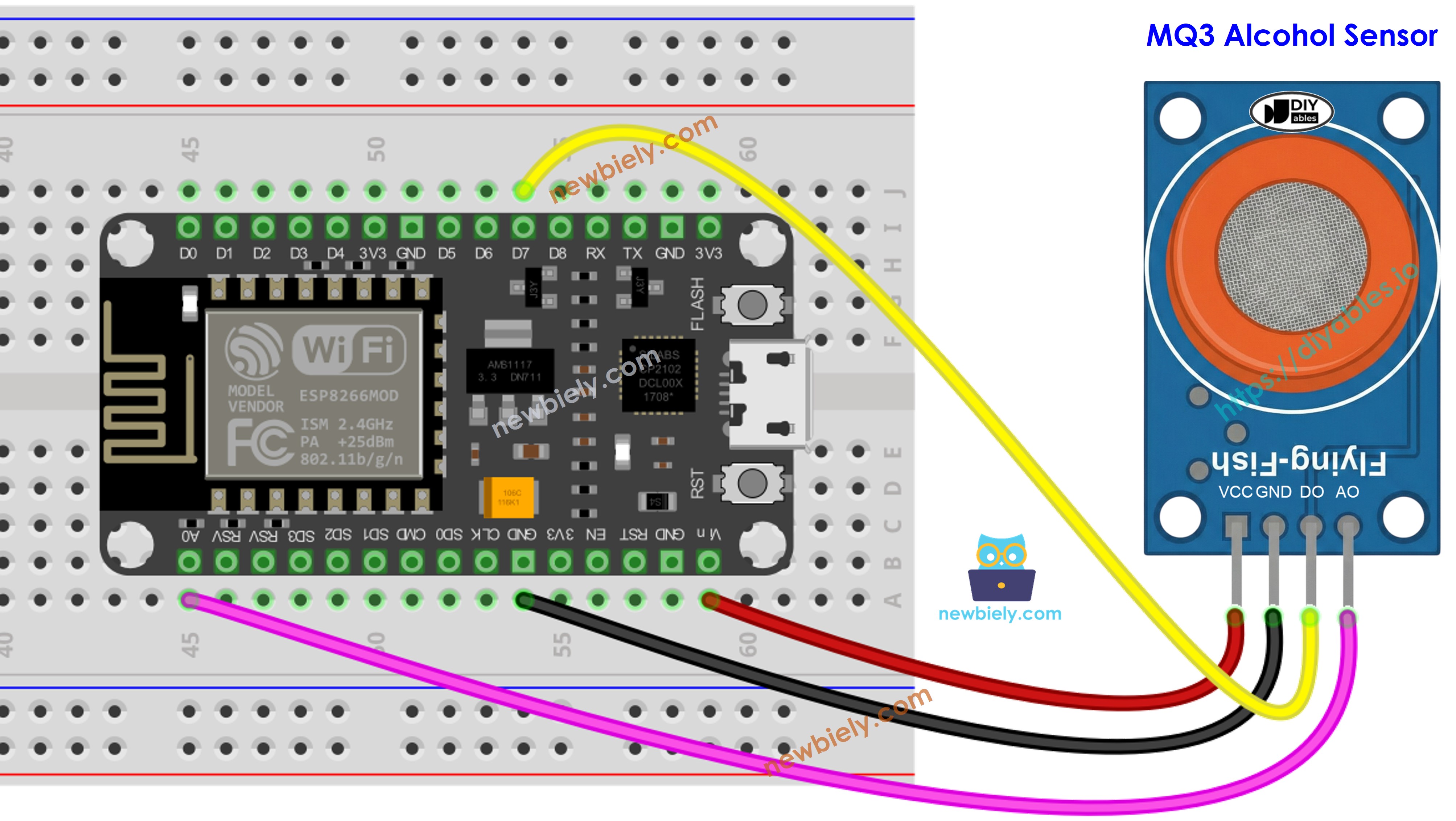 ESP8266 NodeMCU MQ3 Alkohol Sensor Schaltschema