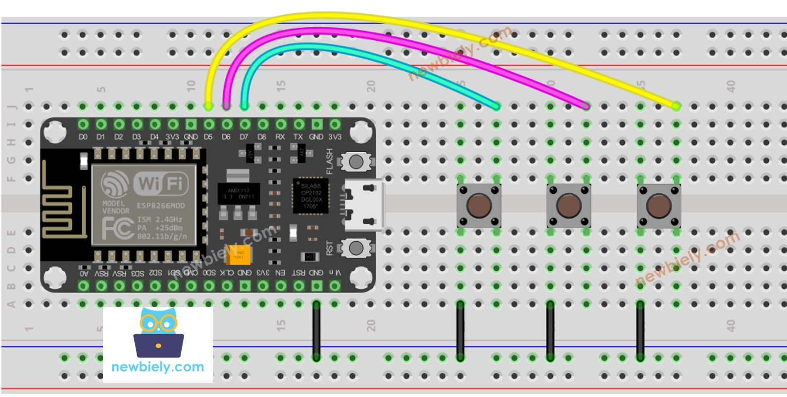 Verdrahtungsdiagramm der ESP8266 NodeMCU-Tasterbibliothek