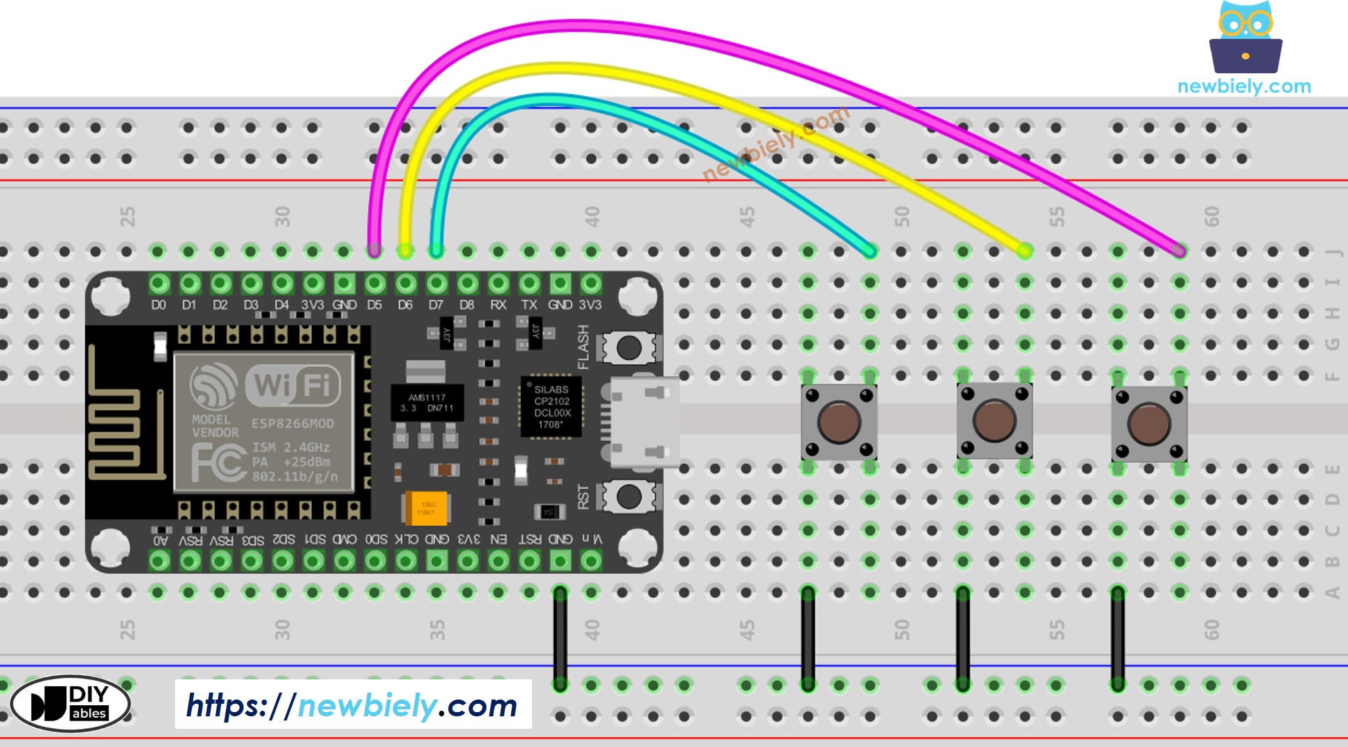 ESP8266 NodeMCU Verdrahtungsdiagramm für mehrere Tasten