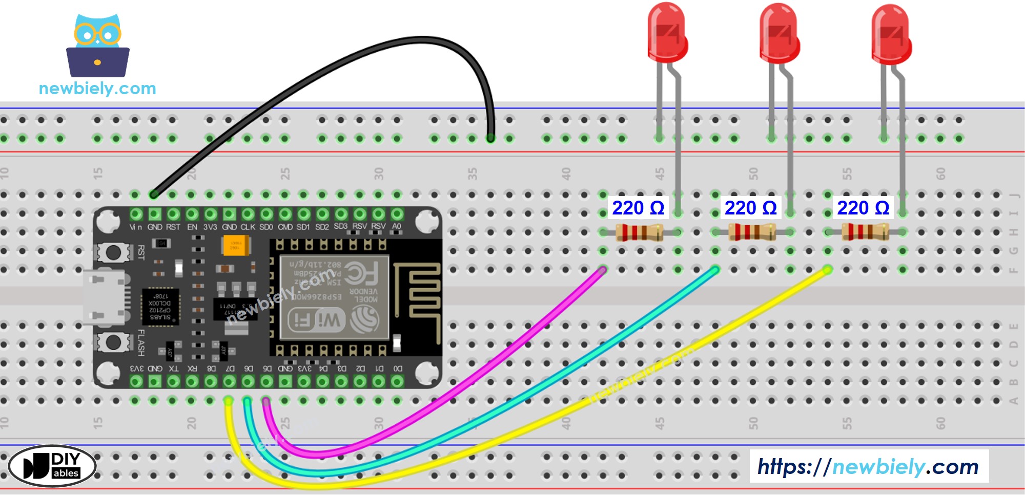 ESP8266 NodeMCU Mehrfach-LED-Schaltplan