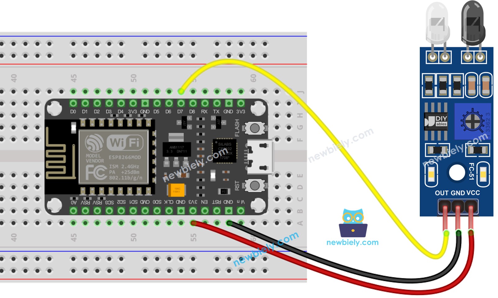 ESP8266 NodeMCU IR-Hindernisvermeidungssensor Verdrahtungsdiagramm