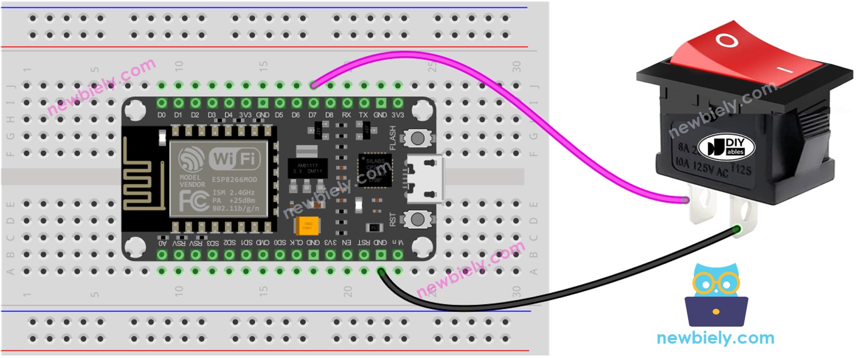 ESP8266 NodeMCU Ein/Aus-Schalter Verdrahtungsdiagramm