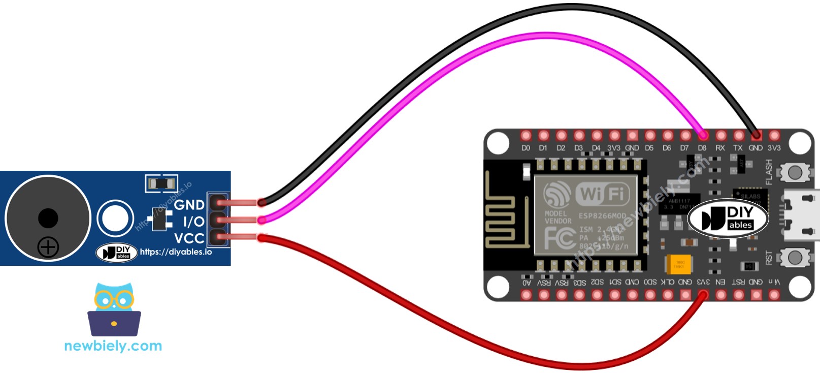 ESP8266 NodeMCU Piezo-Buzzer-Modul-Schaltplan
