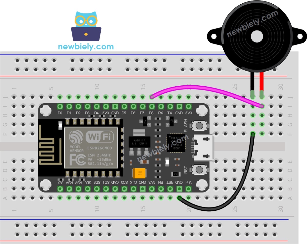 ESP8266 NodeMCU Piezo-Summer Verdrahtungsdiagramm