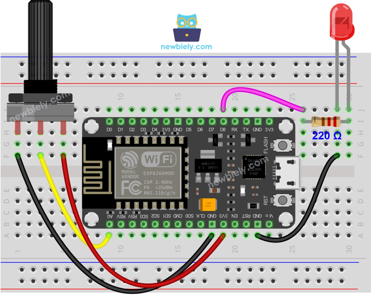 ESP8266 NodeMCU Drehpotentiometer LED-Schaltplan