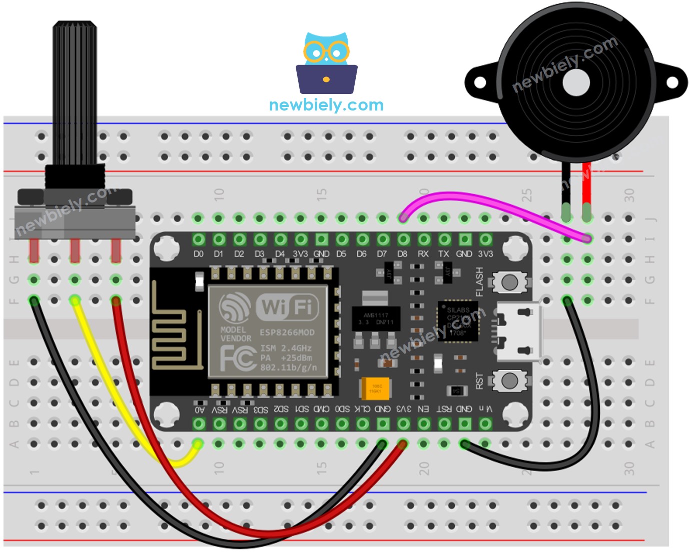 ESP8266 NodeMCU Potentiometer Piezo-Buzzer Verdrahtungsdiagramm