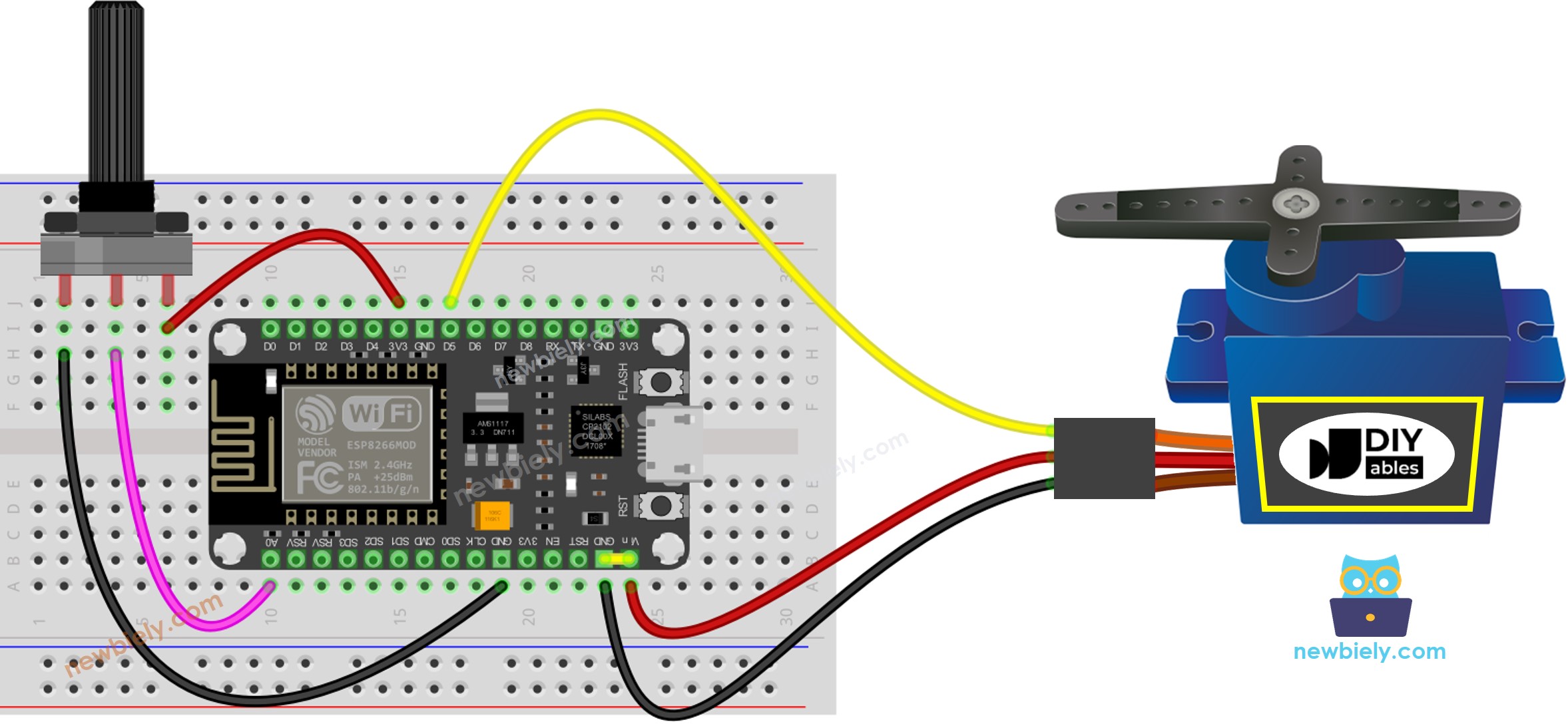 ESP8266 NodeMCU Servo-Motor Potentiometer-Verdrahtungsdiagramm