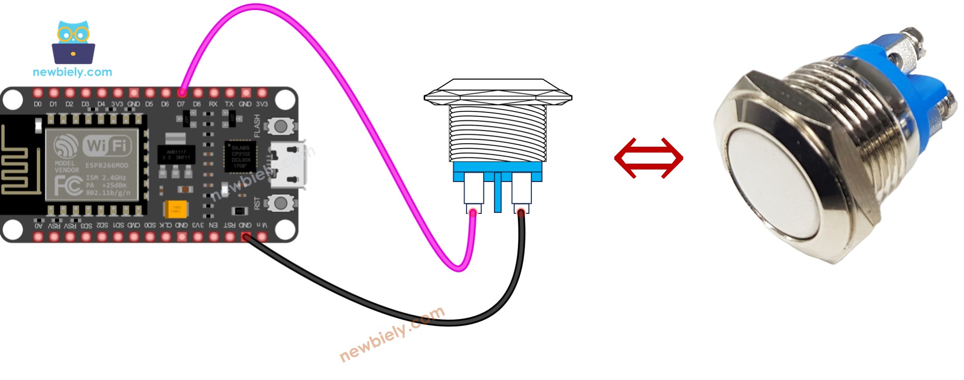 ESP8266 NodeMCU Zweipoliger Drucktaster Verdrahtungsdiagramm