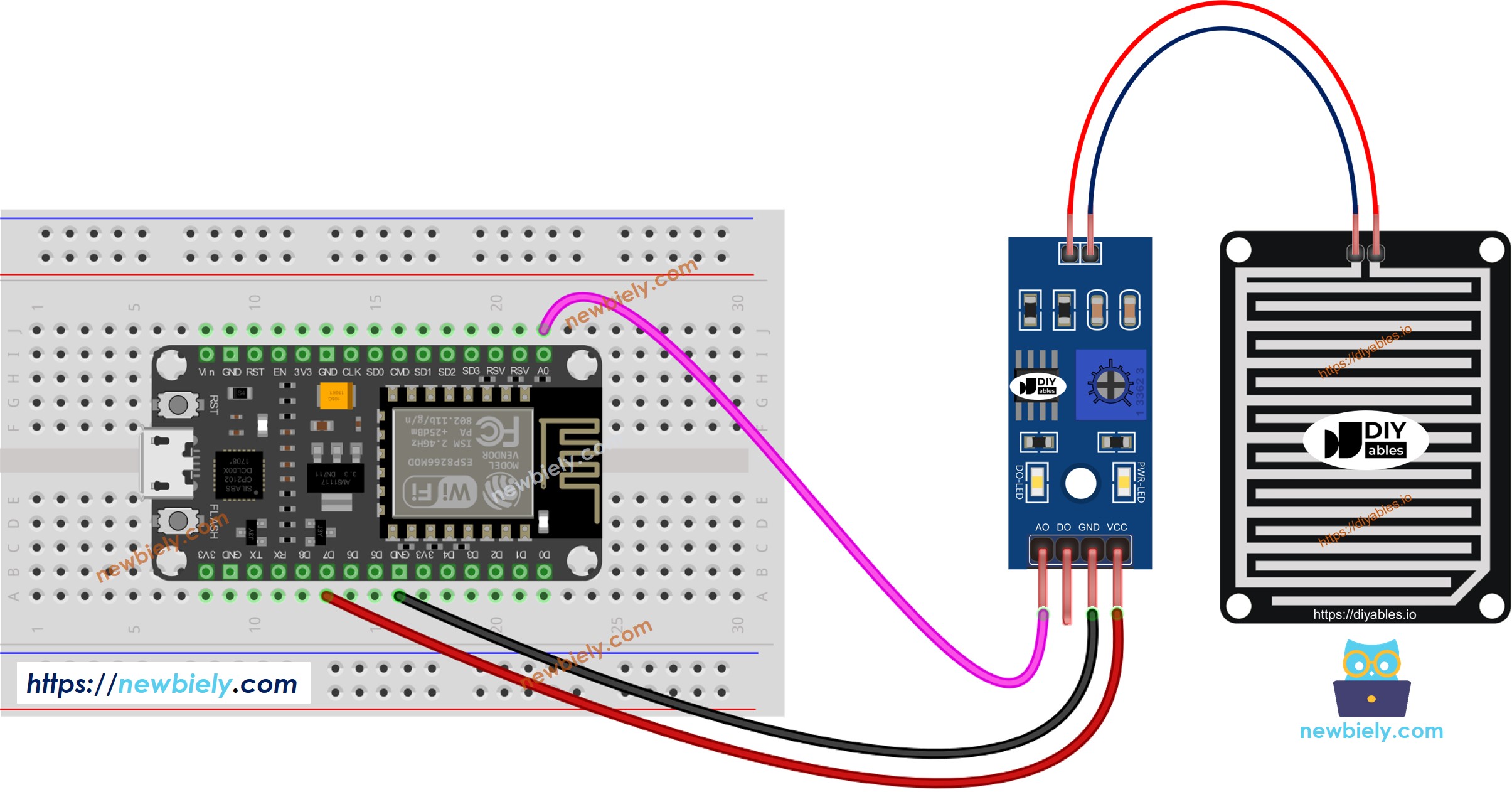Schaltplan zur Regenerkennung mit ESP8266 NodeMCU