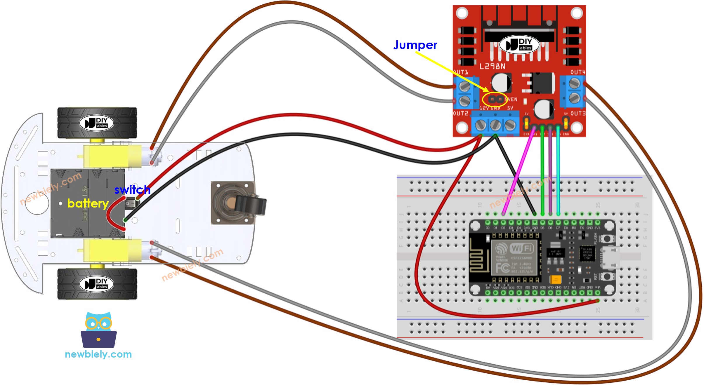 ESP8266 NodeMCU 2WD RC-Auto Verdrahtungsdiagramm