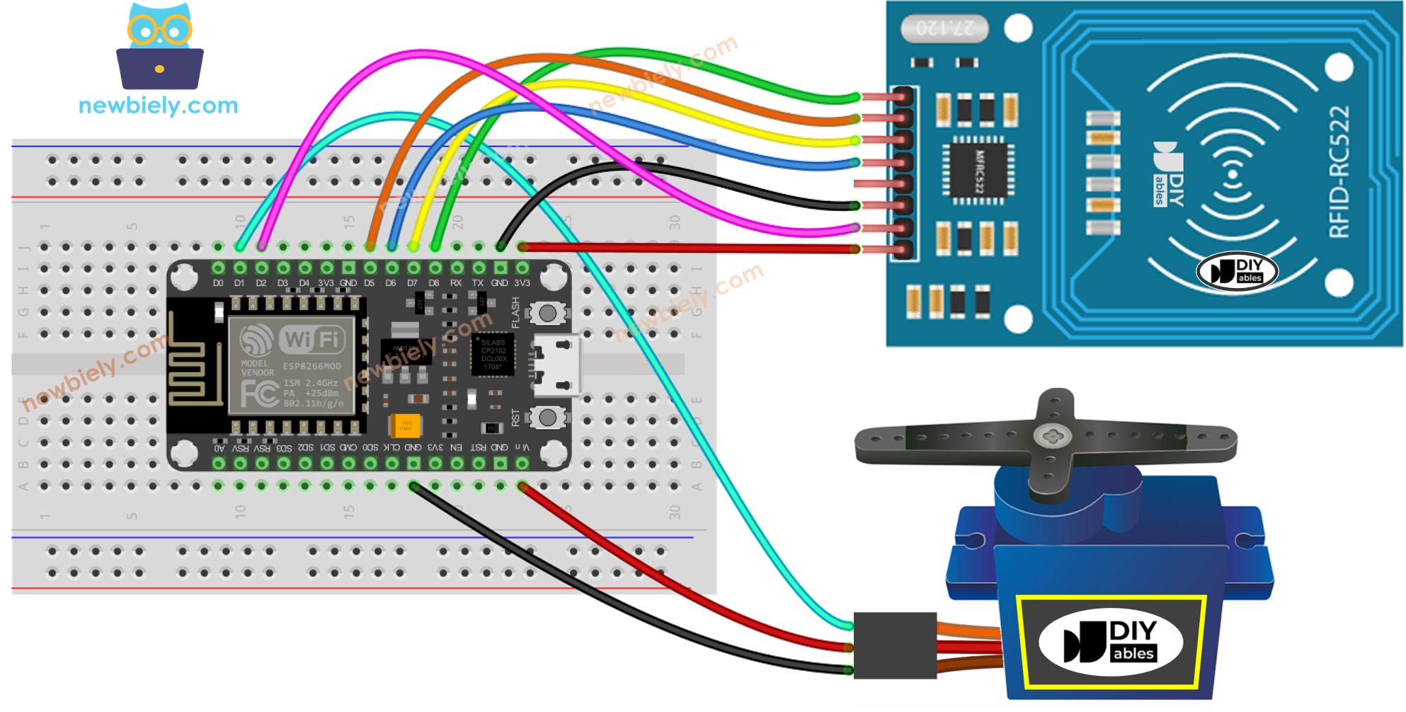 ESP8266 NodeMCU RFID RC522 Servomotor-Schaltplan