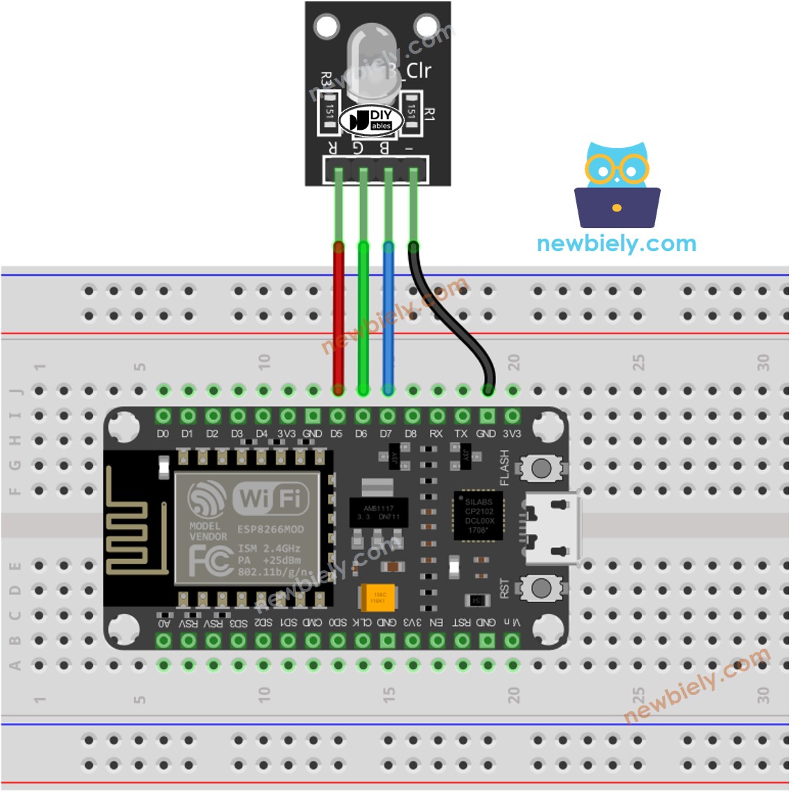 ESP8266 NodeMCU RGB-LED-Modul Verdrahtungsdiagramm