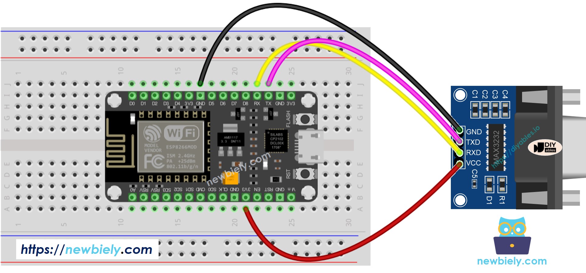 ESP8266 NodeMCU TTL zu RS-232 Verdrahtungsdiagramm