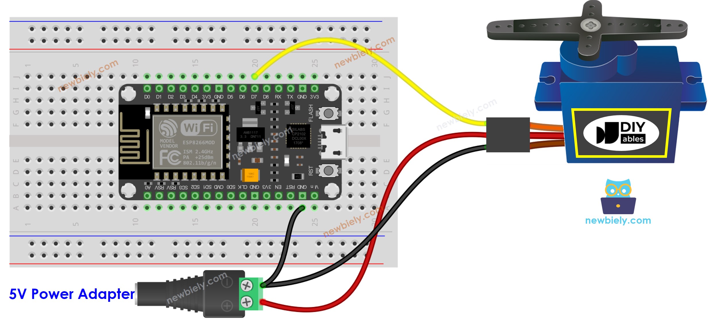 ESP8266 NodeMCU-Servomotor: Verdrahtungsdiagramm der externen Stromversorgung
