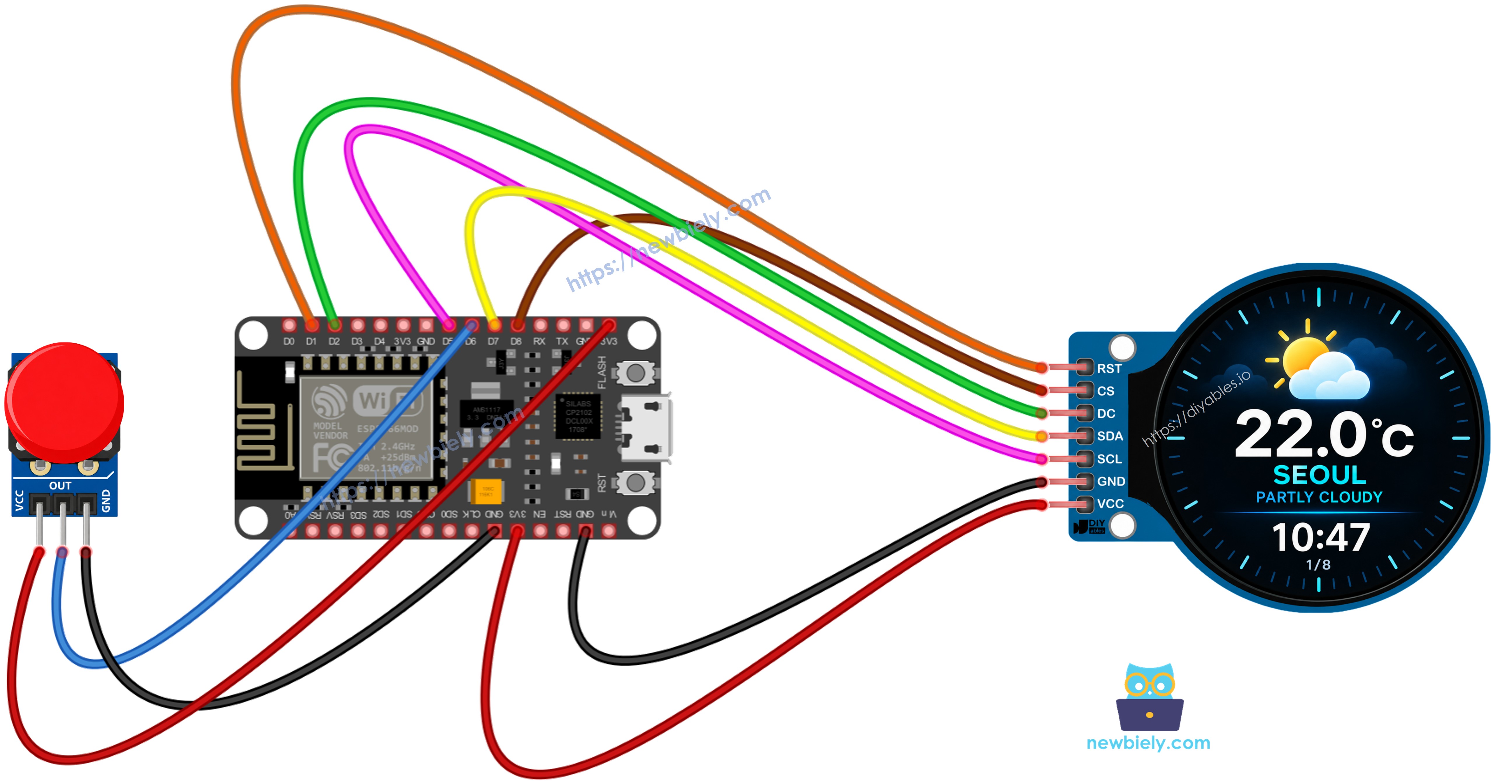 Schaltplan ESP8266 NodeMCU intelligente Wetterstation mit Tastermodul