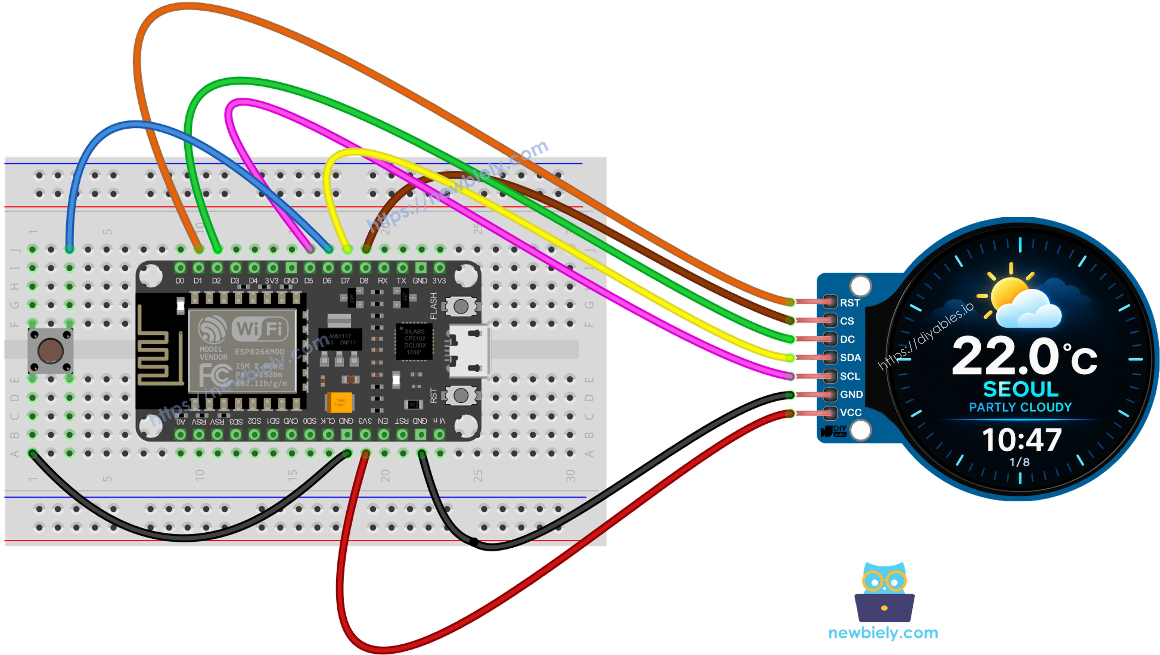 Schaltplan ESP8266 NodeMCU intelligente Wetterstation mit Taster