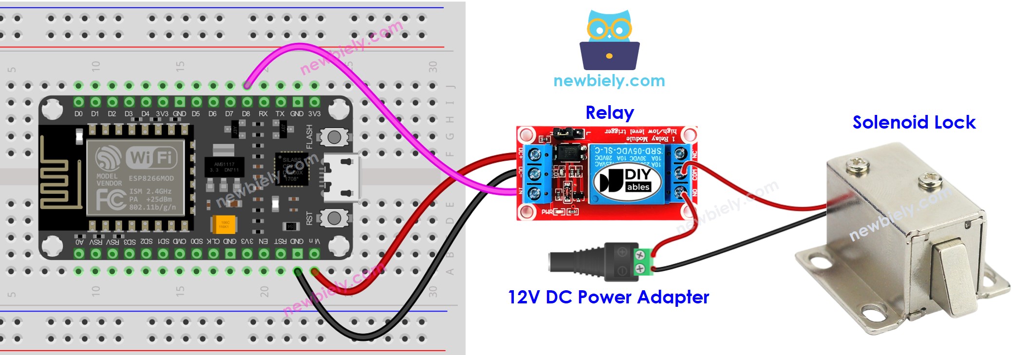 Verdrahtungsdiagramm für ESP8266 NodeMCU elektromagnetisches Schloss