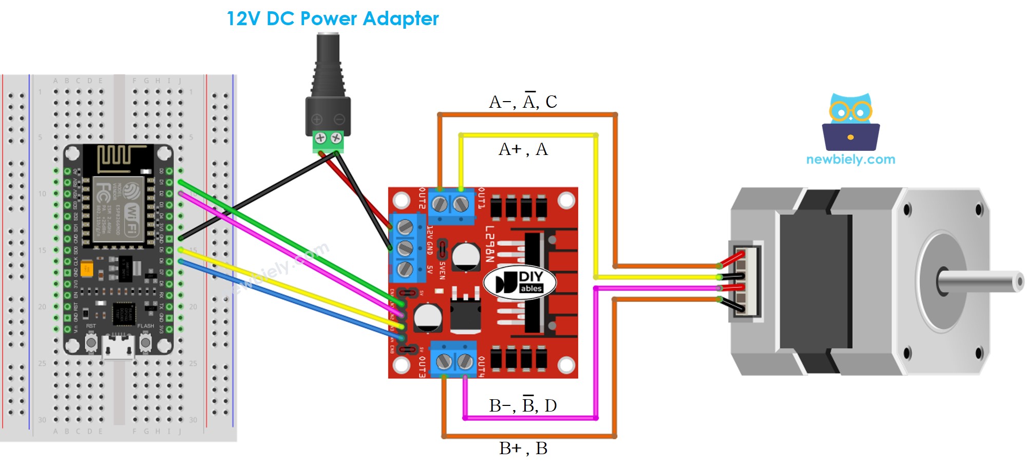 ESP8266 NodeMCU-Schrittmotor-L298N-Treiber-Verdrahtungsdiagramm