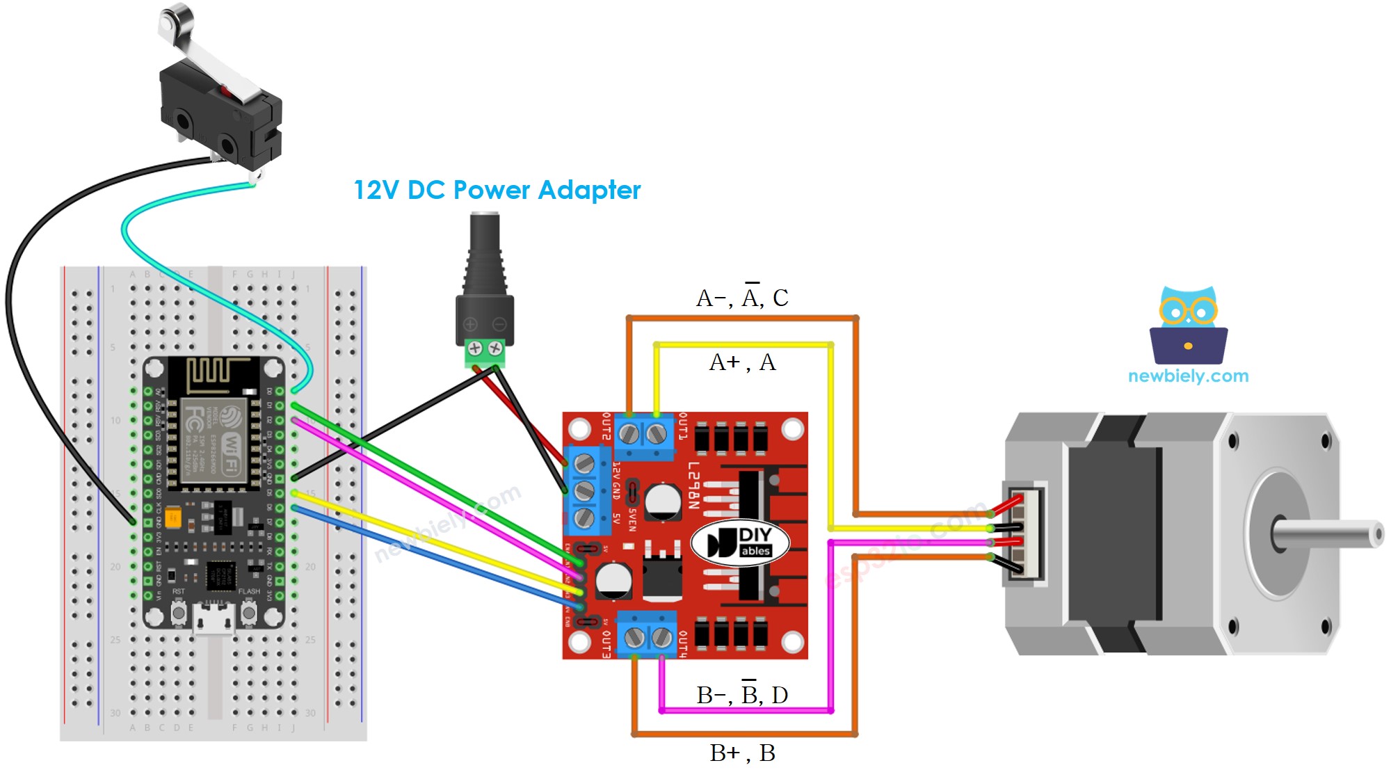 ESP8266 NodeMCU-Schrittmotor- und Endschalter-Verdrahtungsdiagramm